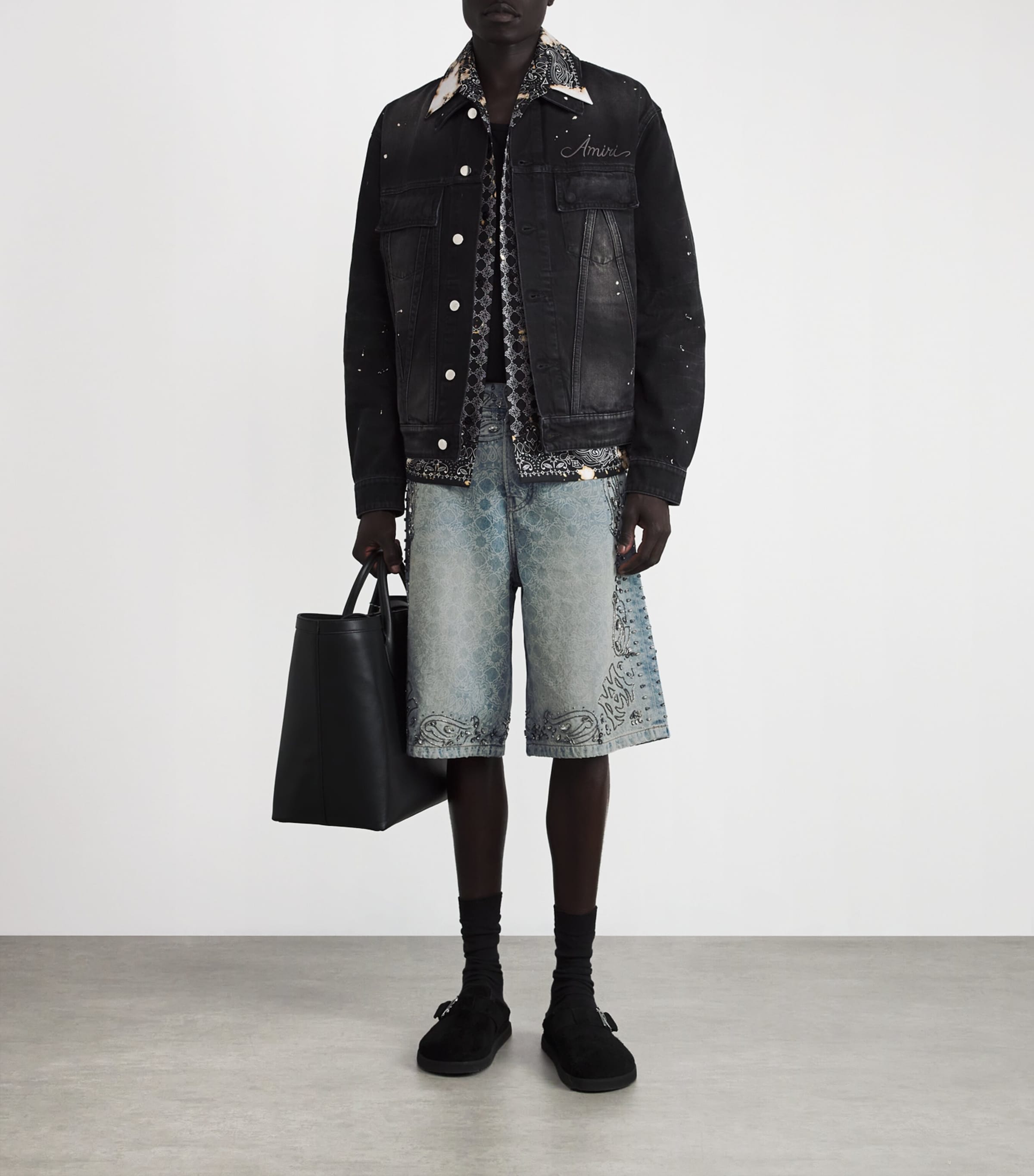 Crystal-Trim Bandana Denim Shorts ANTIQUE  INDIGO/ 406 Image 2