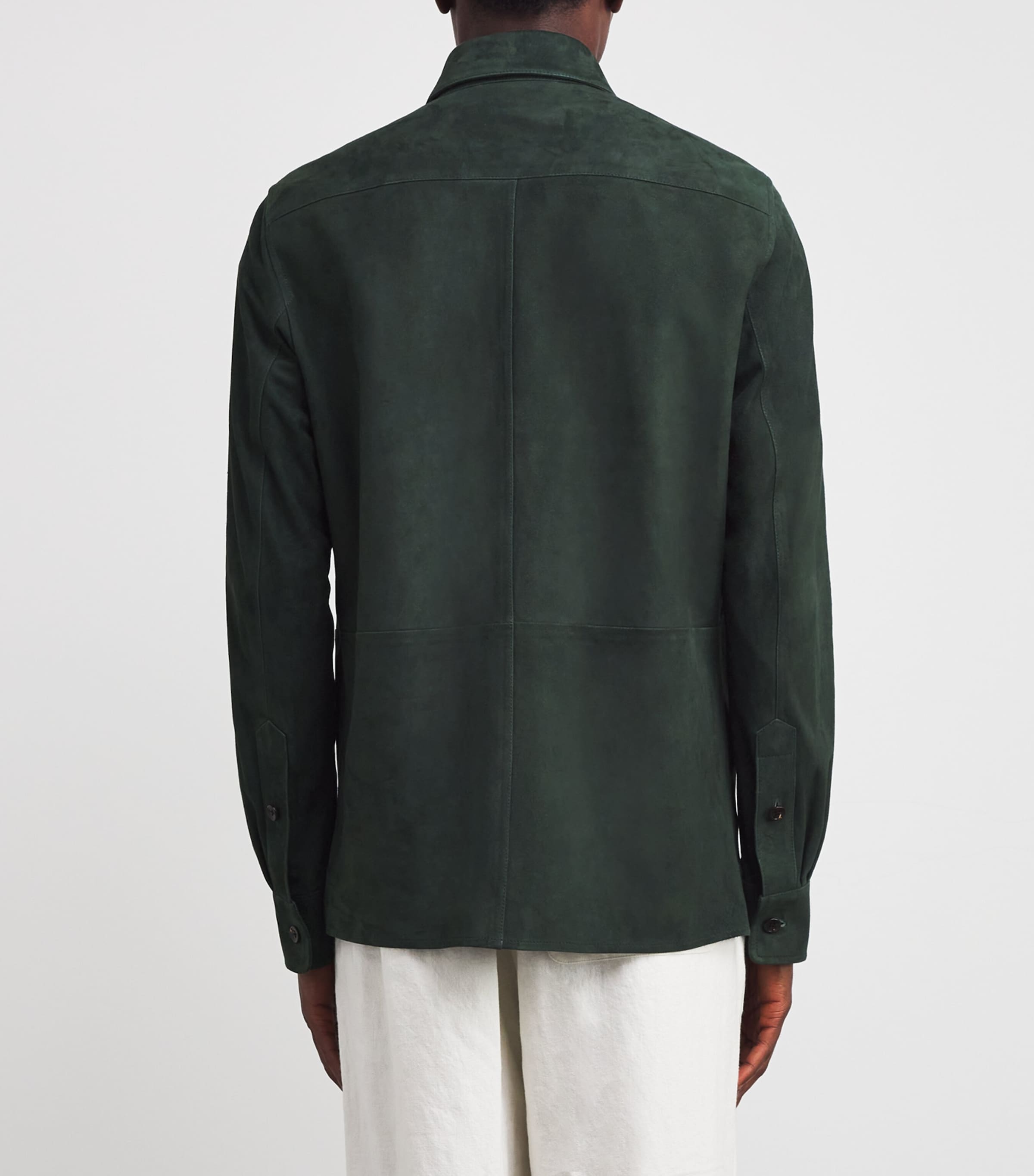 Ralph Lauren Purple Label Mens Suede Barron Overshirt Equine Green Image 4