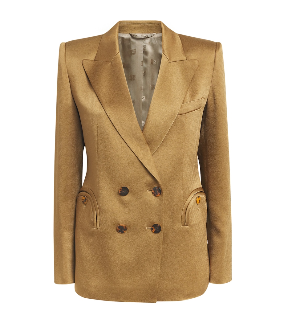 Blazé Milano Womens Satin Novalis Charmer Double-Breasted Blazer Dijon Image 1
