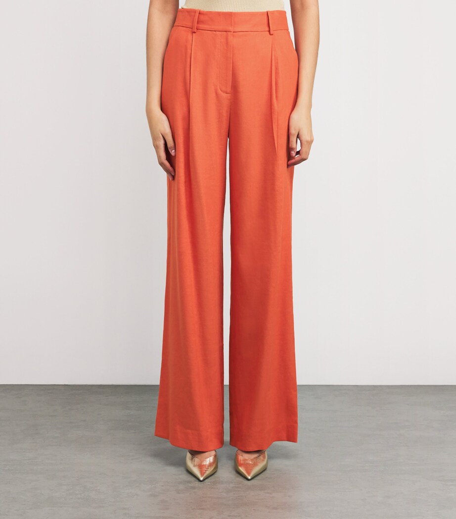 Veronica Beard Womens Linen-Blend Heyser Trousers Persimmon Image 3