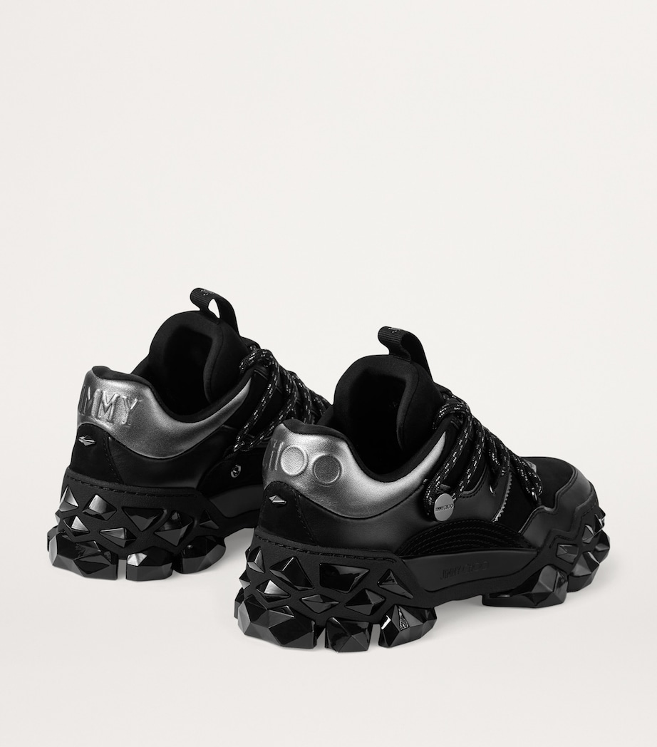 Diamond X Leather Sneakers X BLACK Image 4