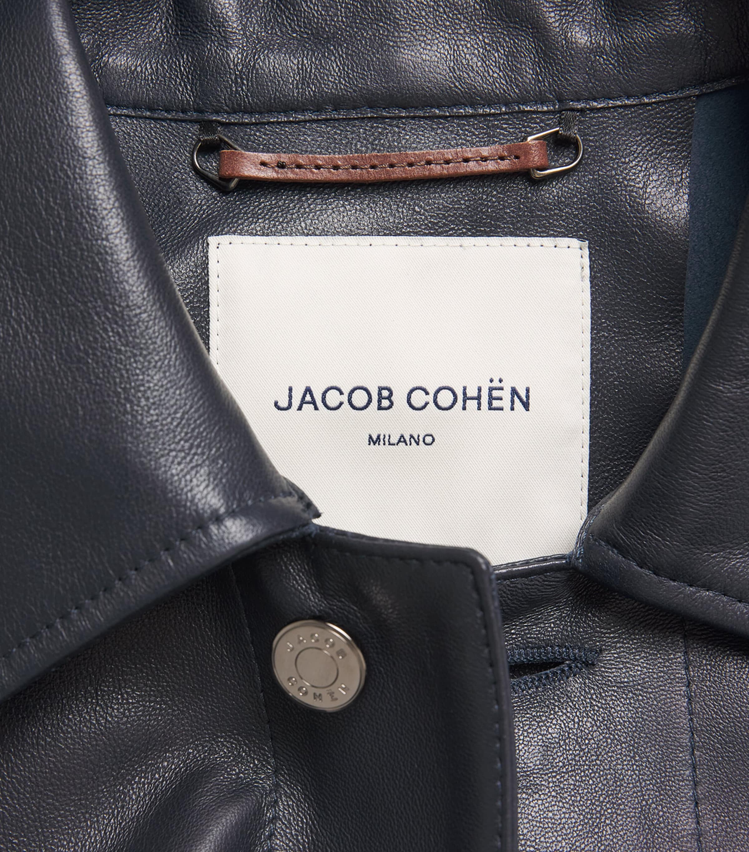 JACOB COHËN Mens Leather Trucker Jacket Navy Blue Image 6