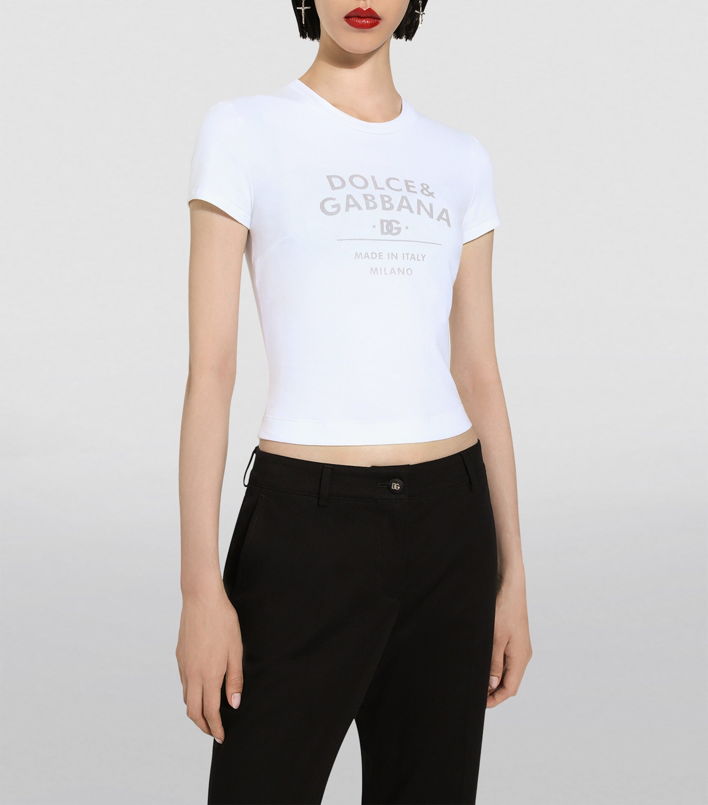 Dolce&Gabbana Womens Stretch-Cotton Logo T-Shirt Optical White Image 3