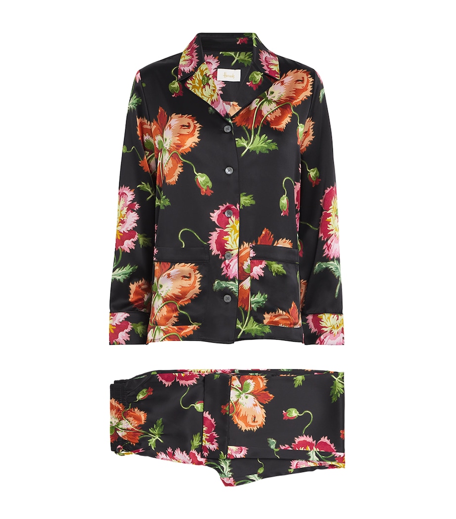 Harrods Womens Silk Floral Pyjama Set Black Image 1