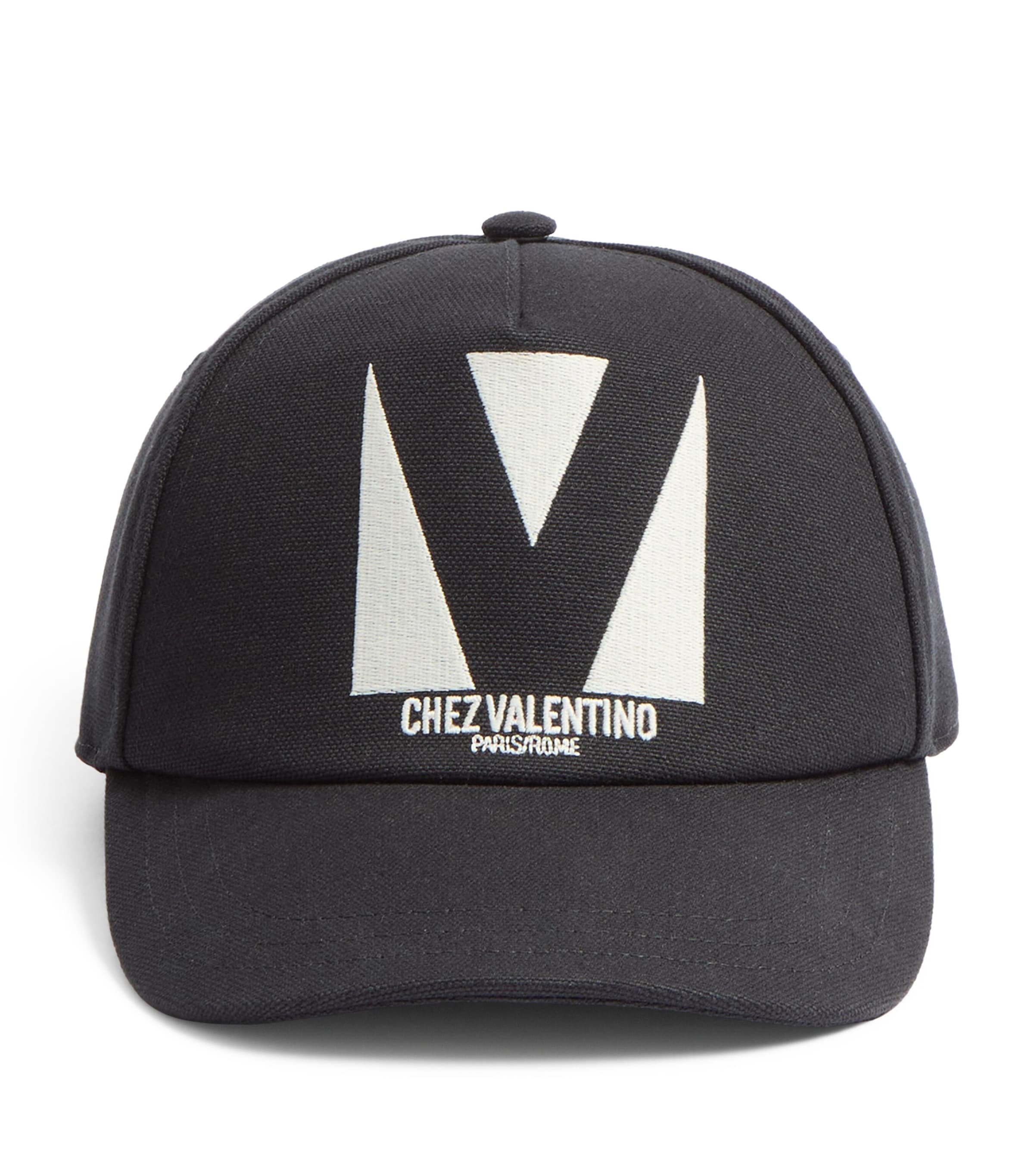 Valentino Garavani Black Hat With Logo On The Front In Cotton Man In Black
