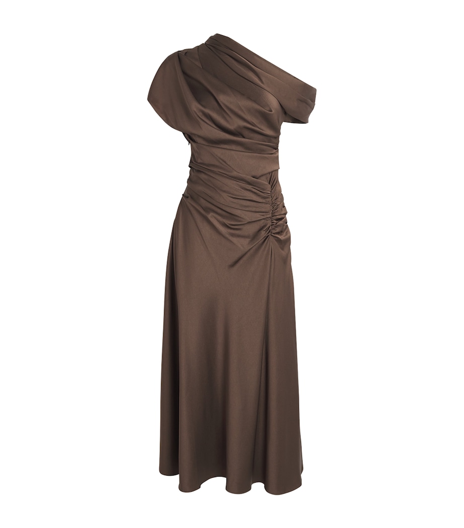 Satin Asymmetric Joanna Midi Dress COCOA Image 1