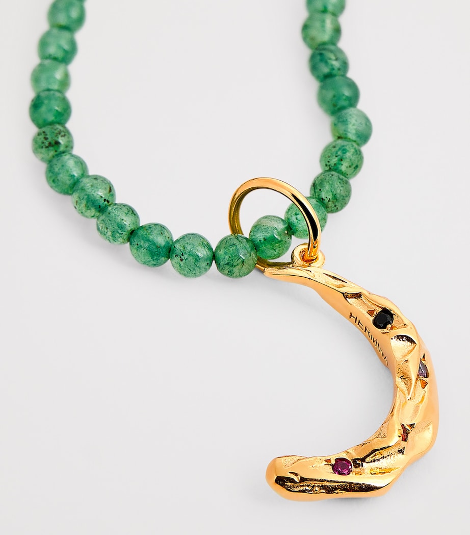 Gold-Plated Silver and Aventurine Méliès Moon Necklace GREEN Image 3