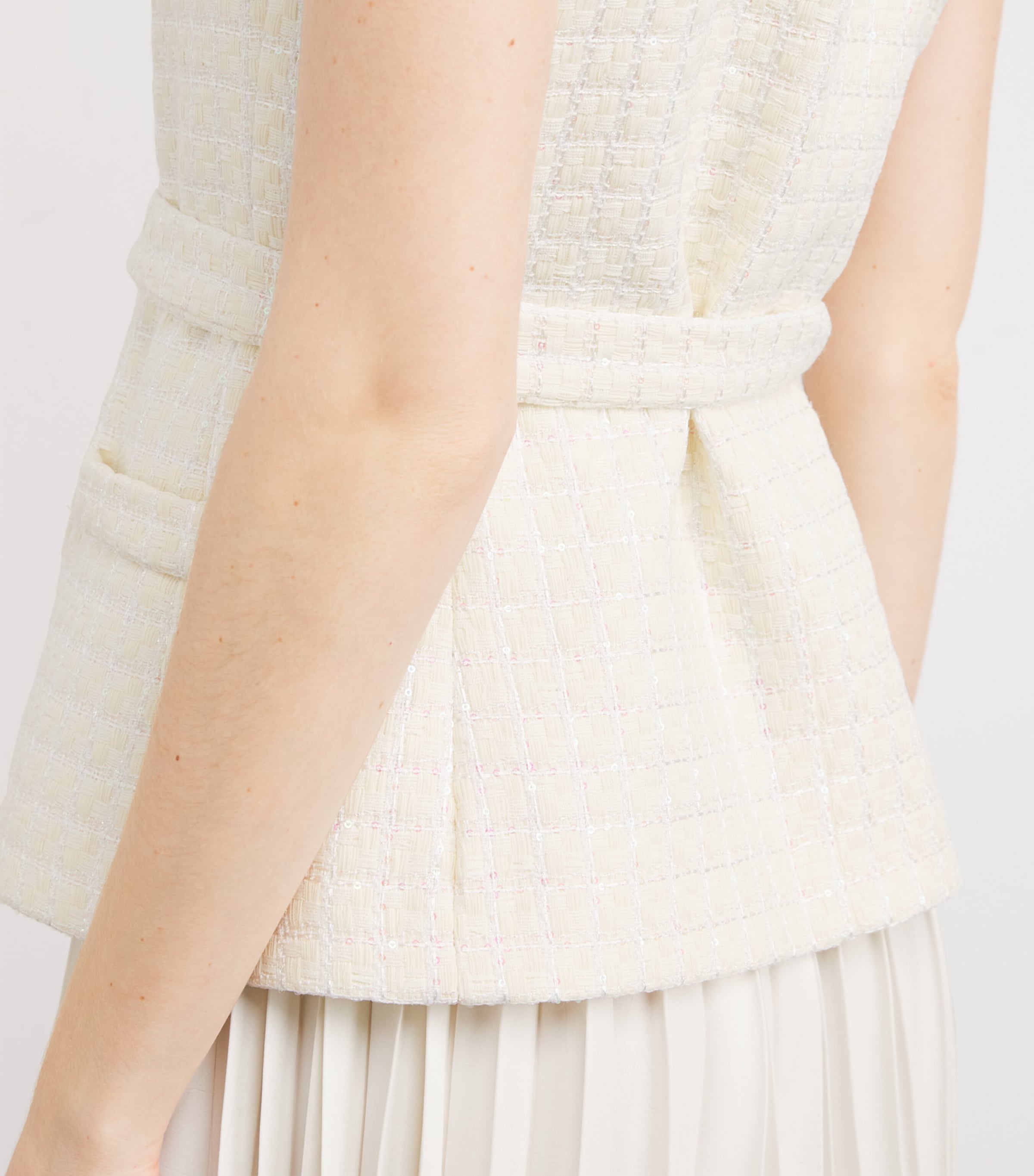 Tweed Pleated Mini Dress ECRU Image 6