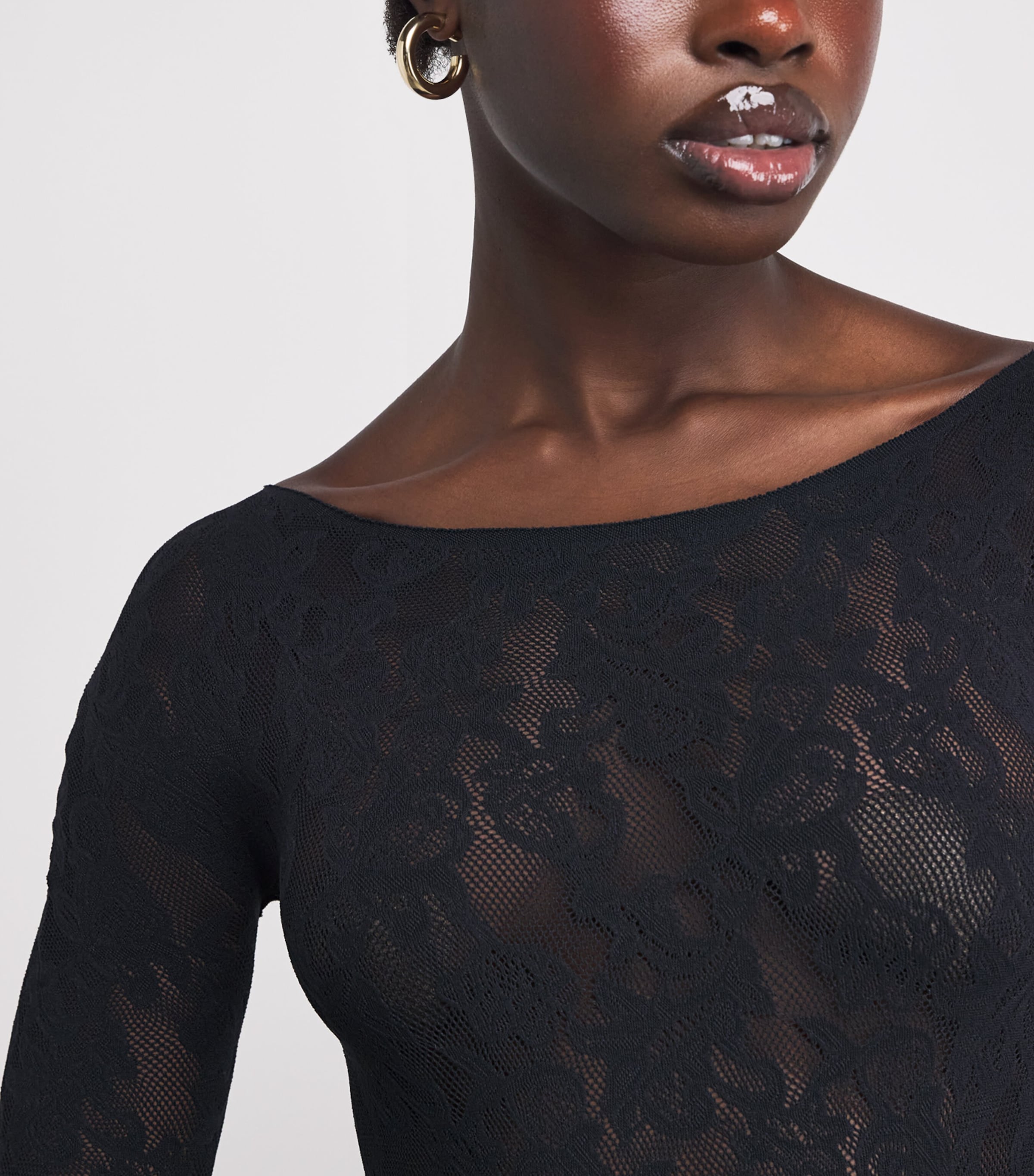 Lace Boat-Neck Long-Sleeve T-Shirt OBSIDIAN Image 6