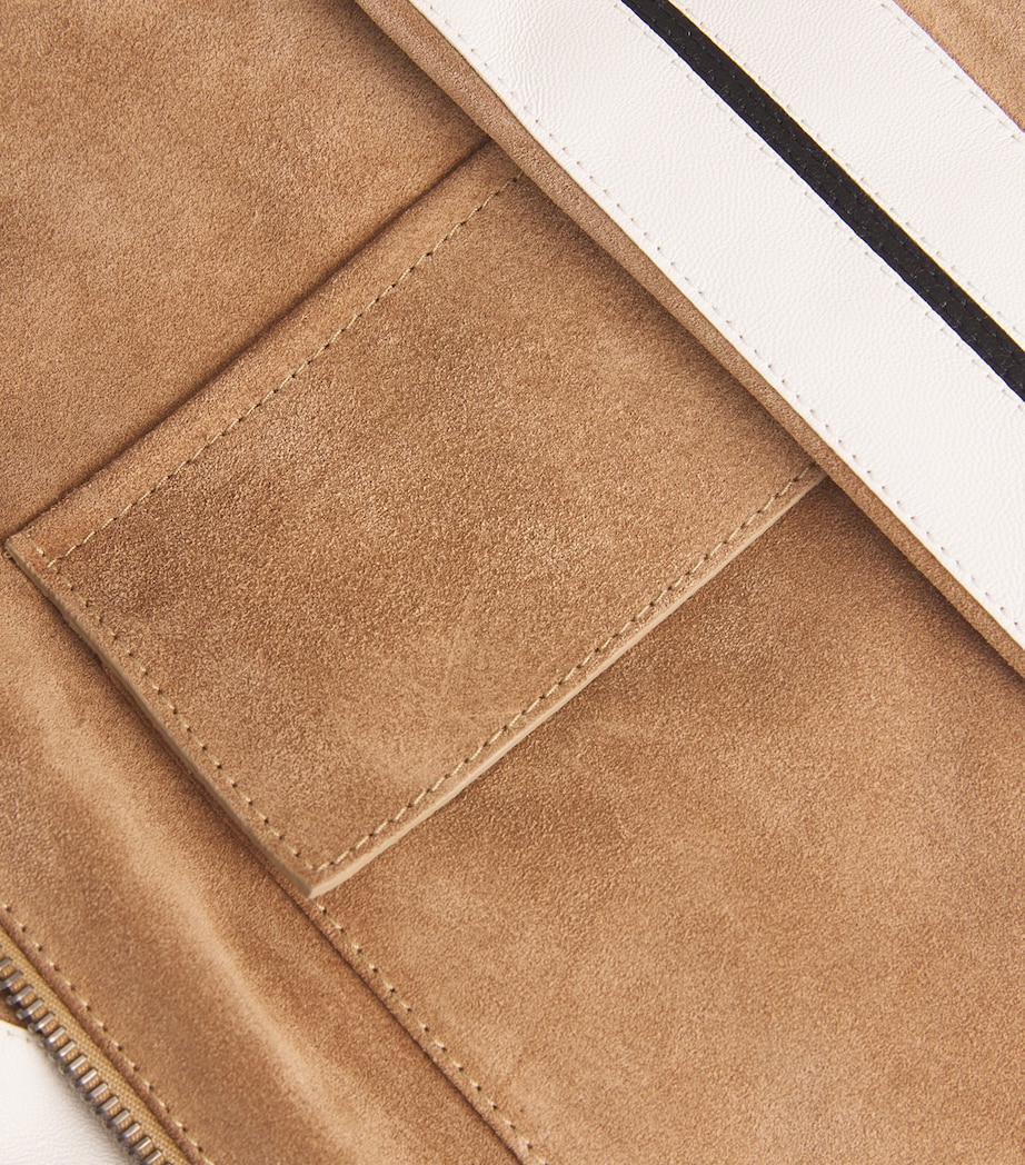 Palm Angels Mens Leather Track-Stripe Overshirt Beige Off White Image 5