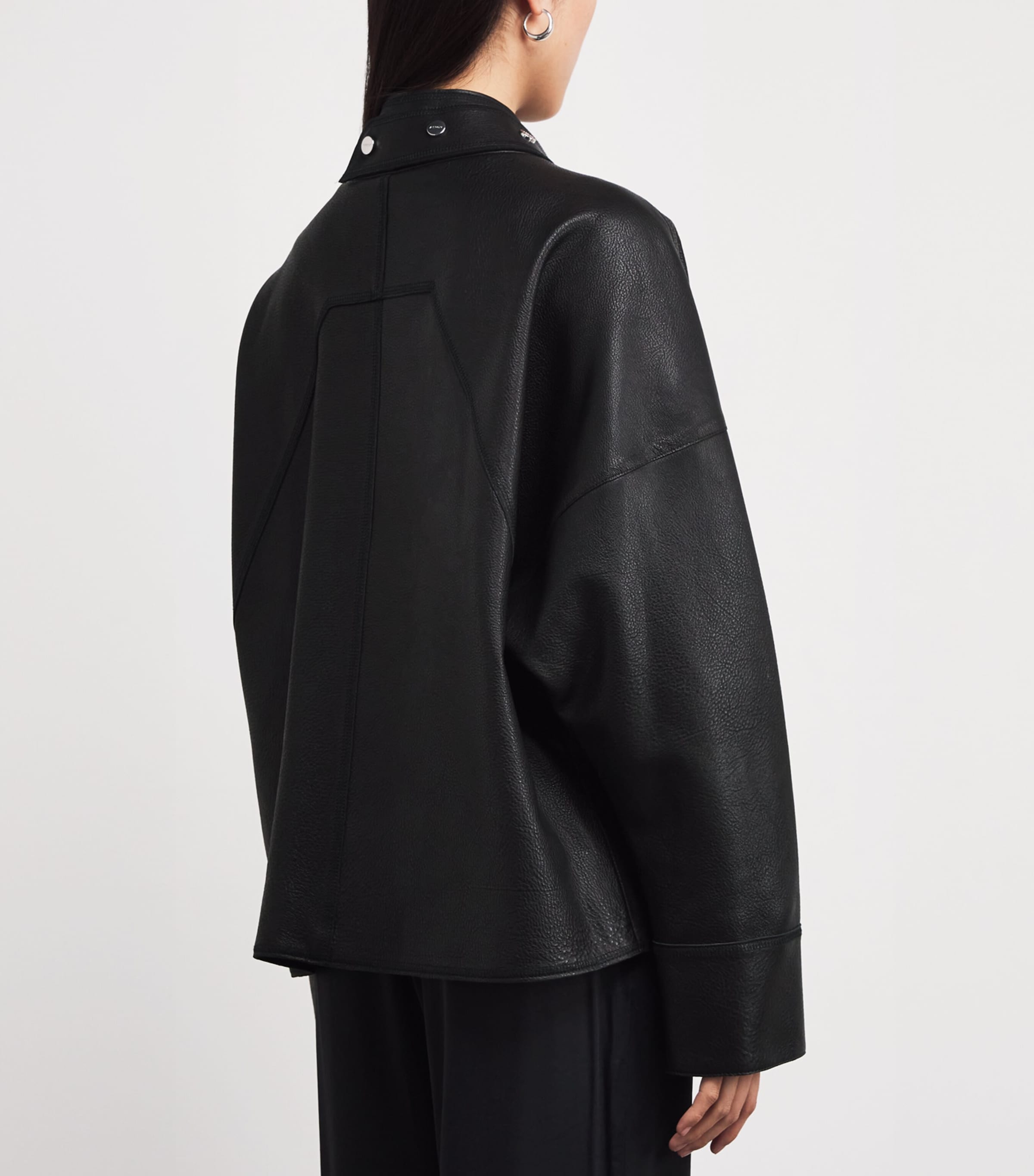 Salem Oversized Leather Jacket 001 BLACK Image 4