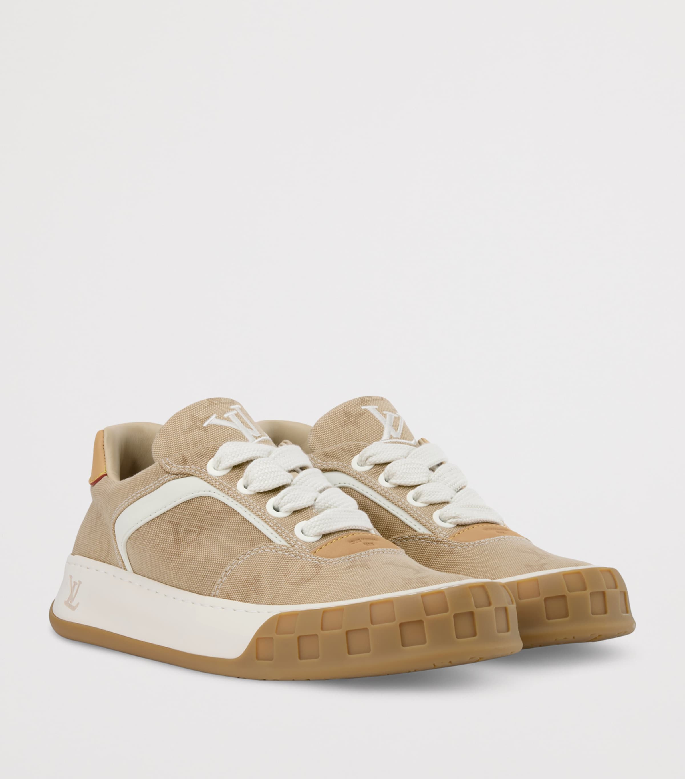 LOUIS VUITTON Suede Tilted Sneakers Beige Monogram Image 2