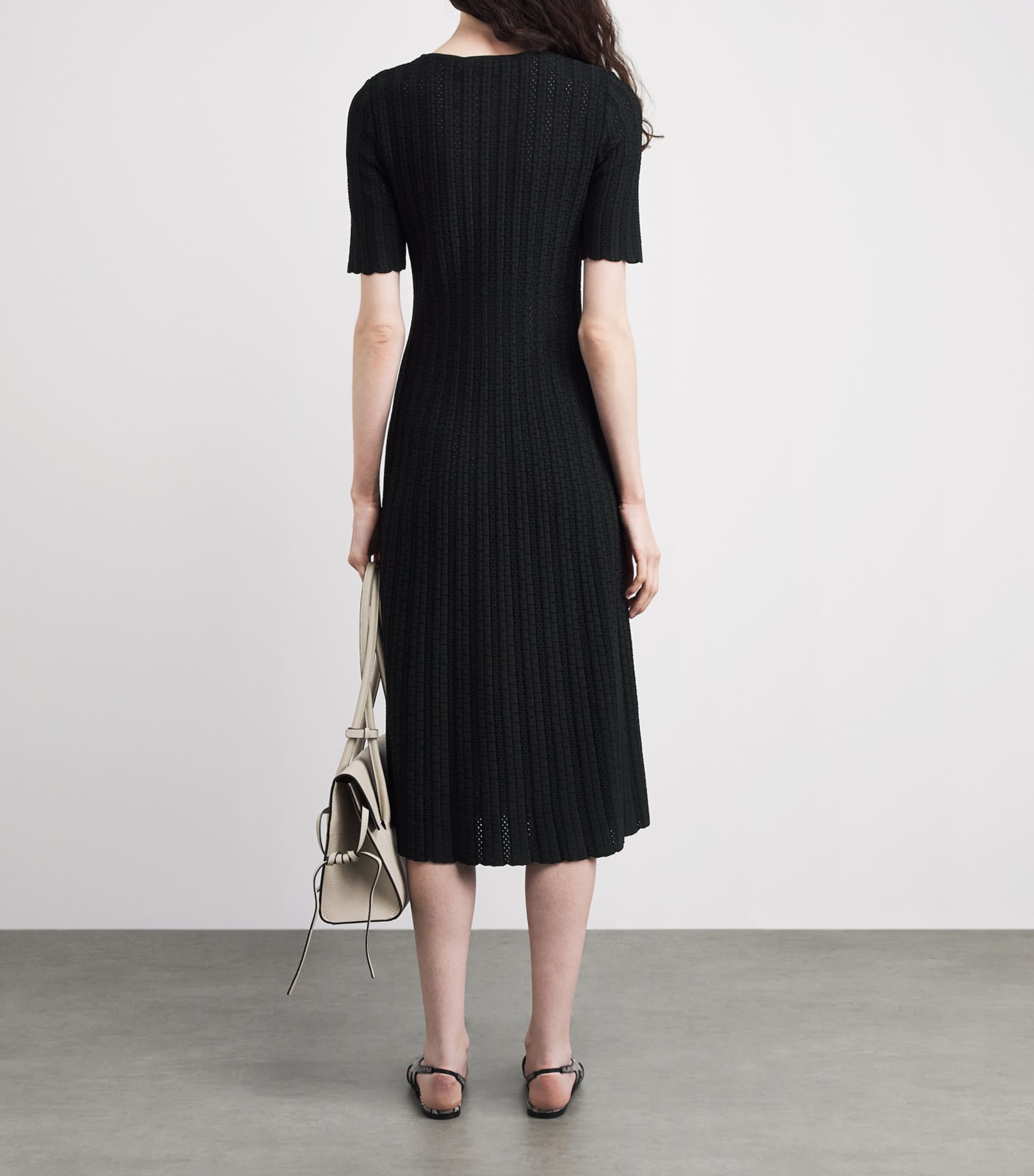 VALENTI Womens Openwork Knit Midi Dress Black Image 4