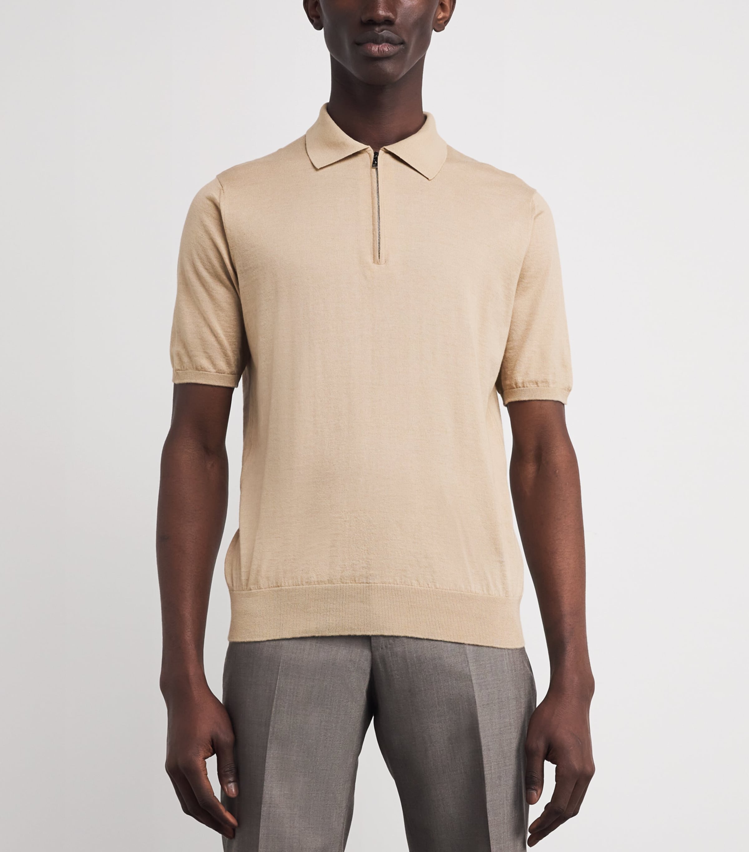 Cotton-Cashmere Zip Polo Shirt E.3-DESERTO Image 3