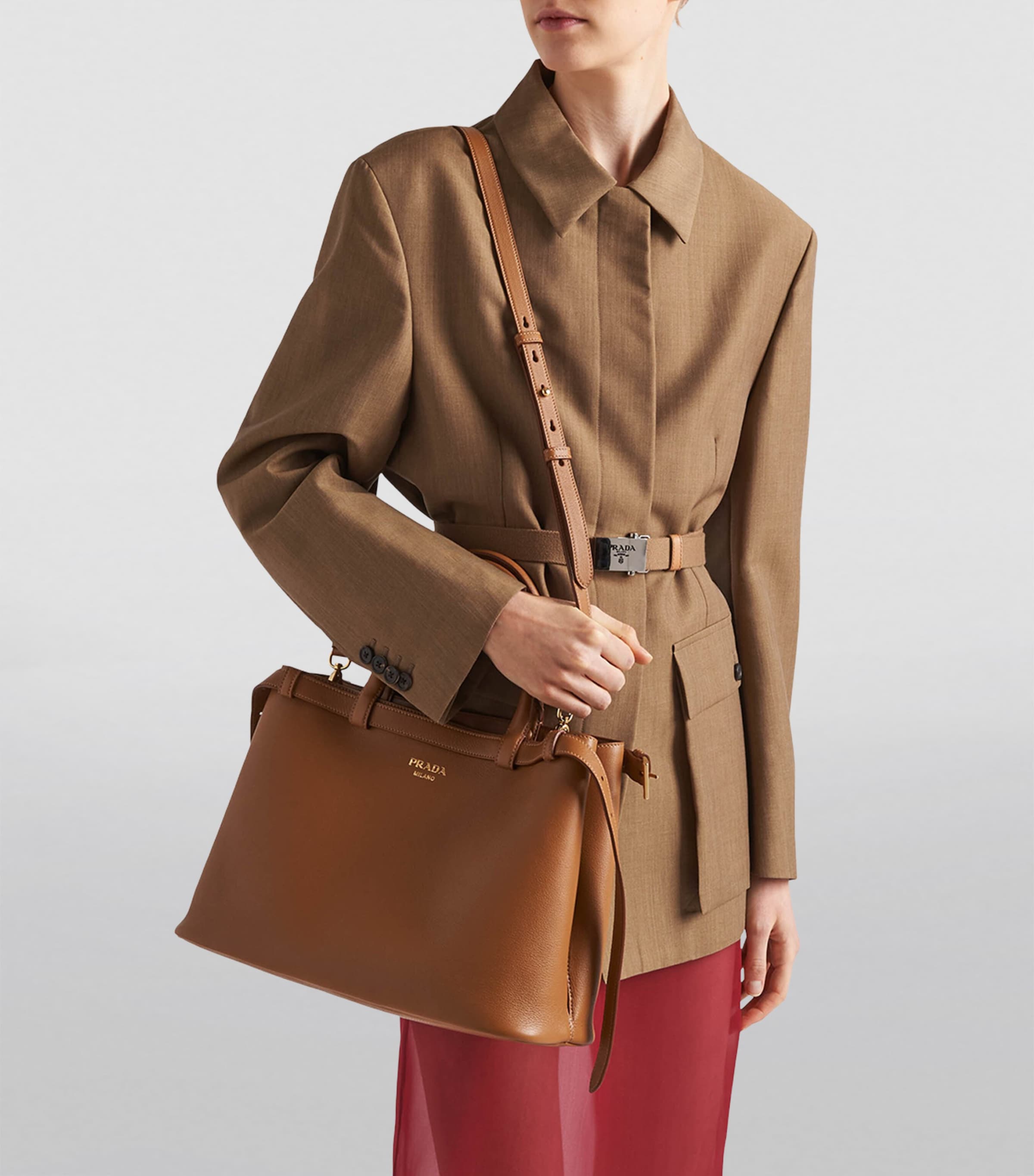 Medium Leather Buckle Tote Bag F03BH Image 7