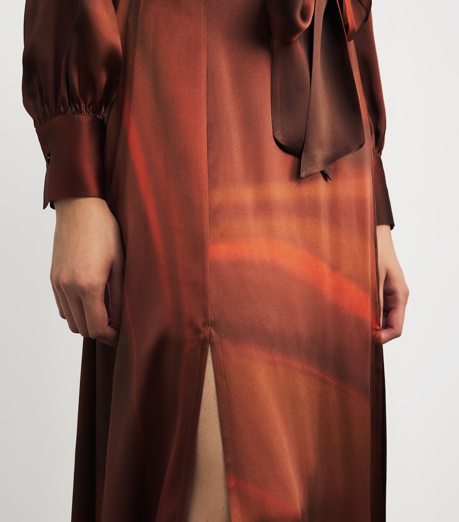 Kiton Womens Silk Maxi Shirt Dress Brown/rust Image 6