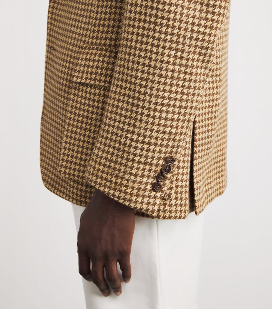 Linen, Wool and Silk Houndstooth Blazer BROWN Image 6