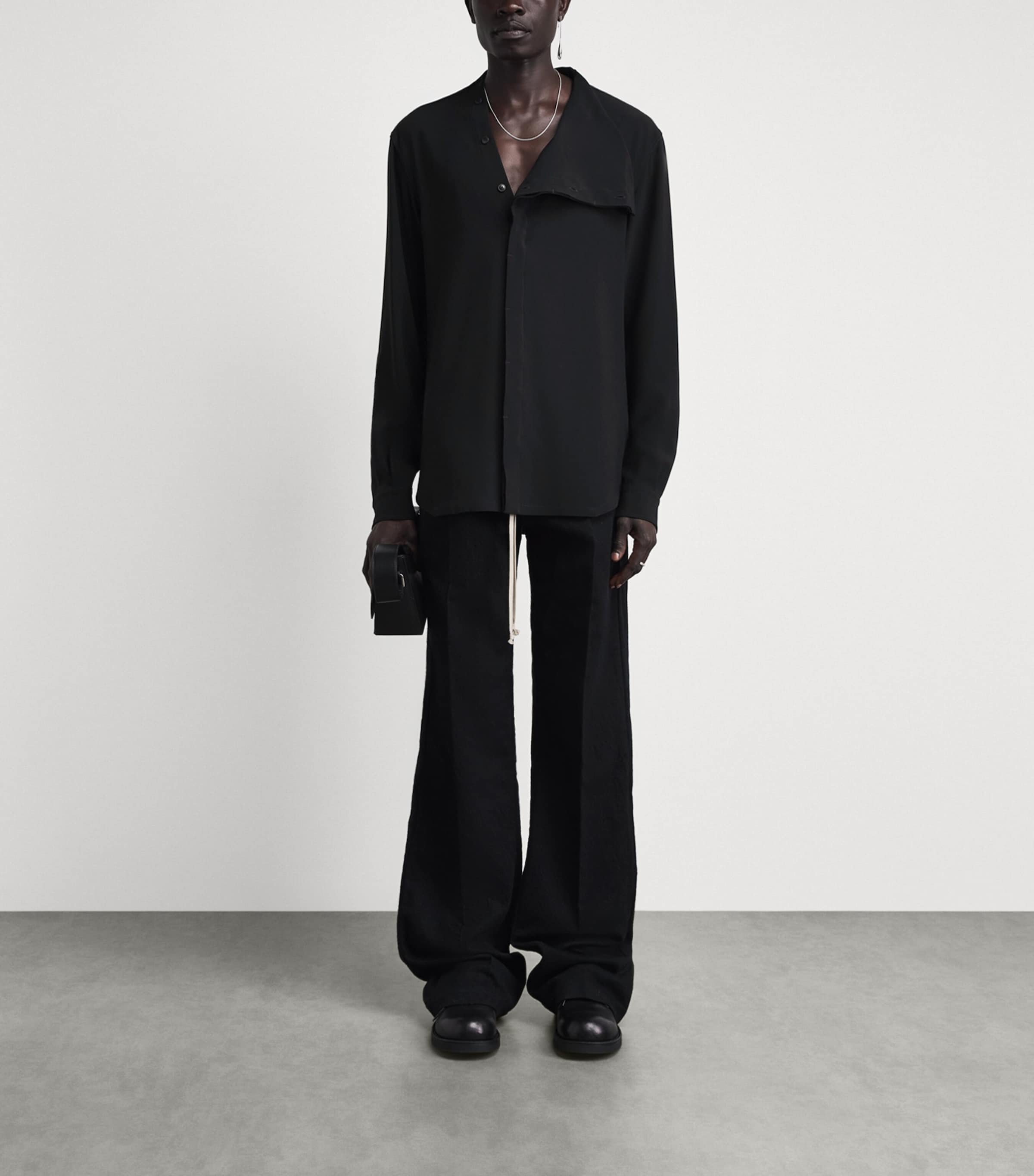 Rick Owens Mens Cady Draped Island Shirt Black Image 2