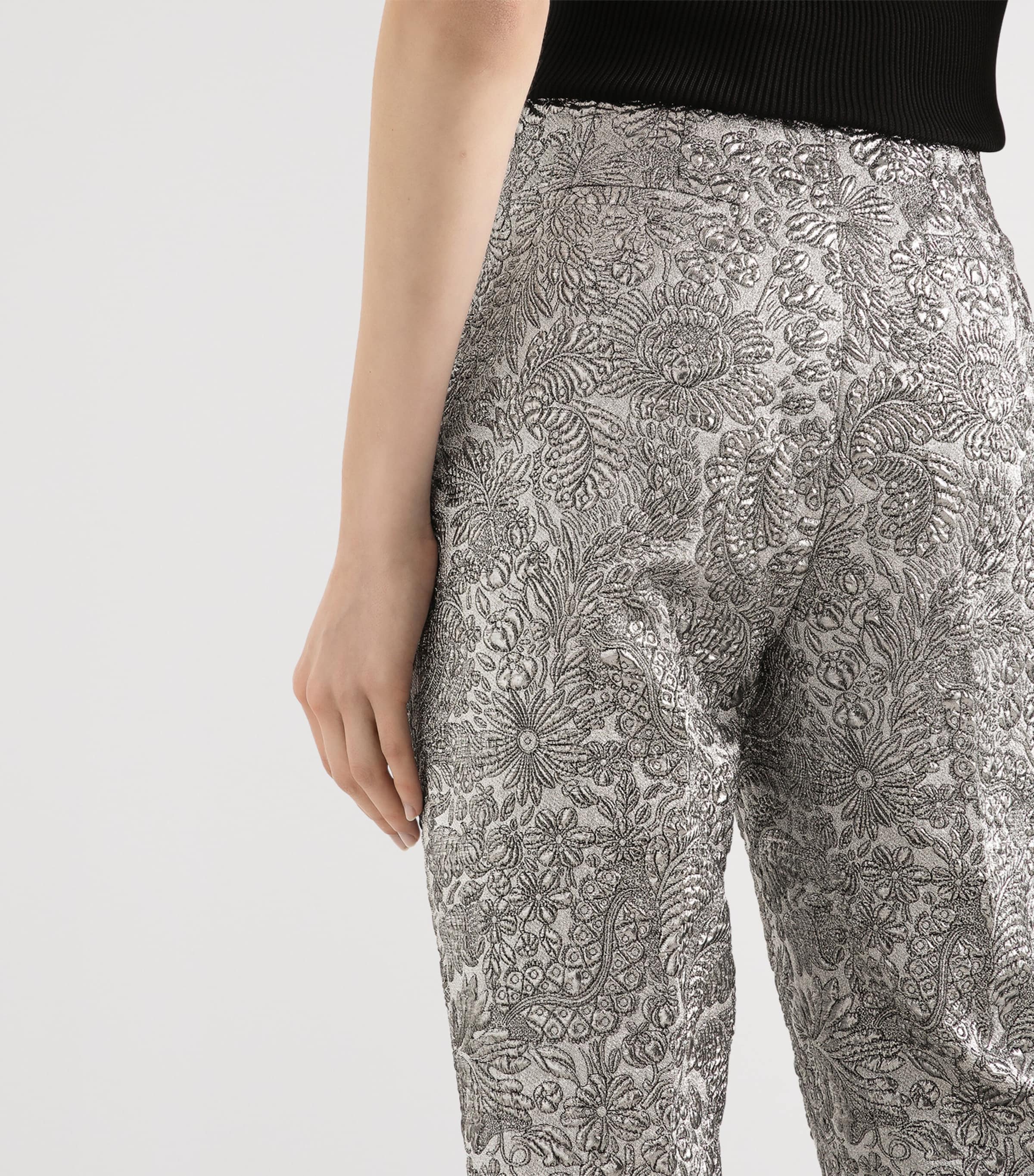 Floral Jacquard Cigarette Trousers S0998-SILV Image 5