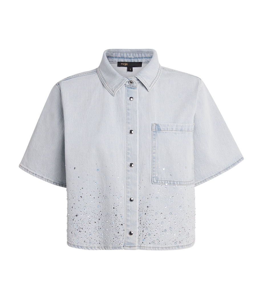 Maje Womens Embellished Denim Shirt Blue Sky Image 1