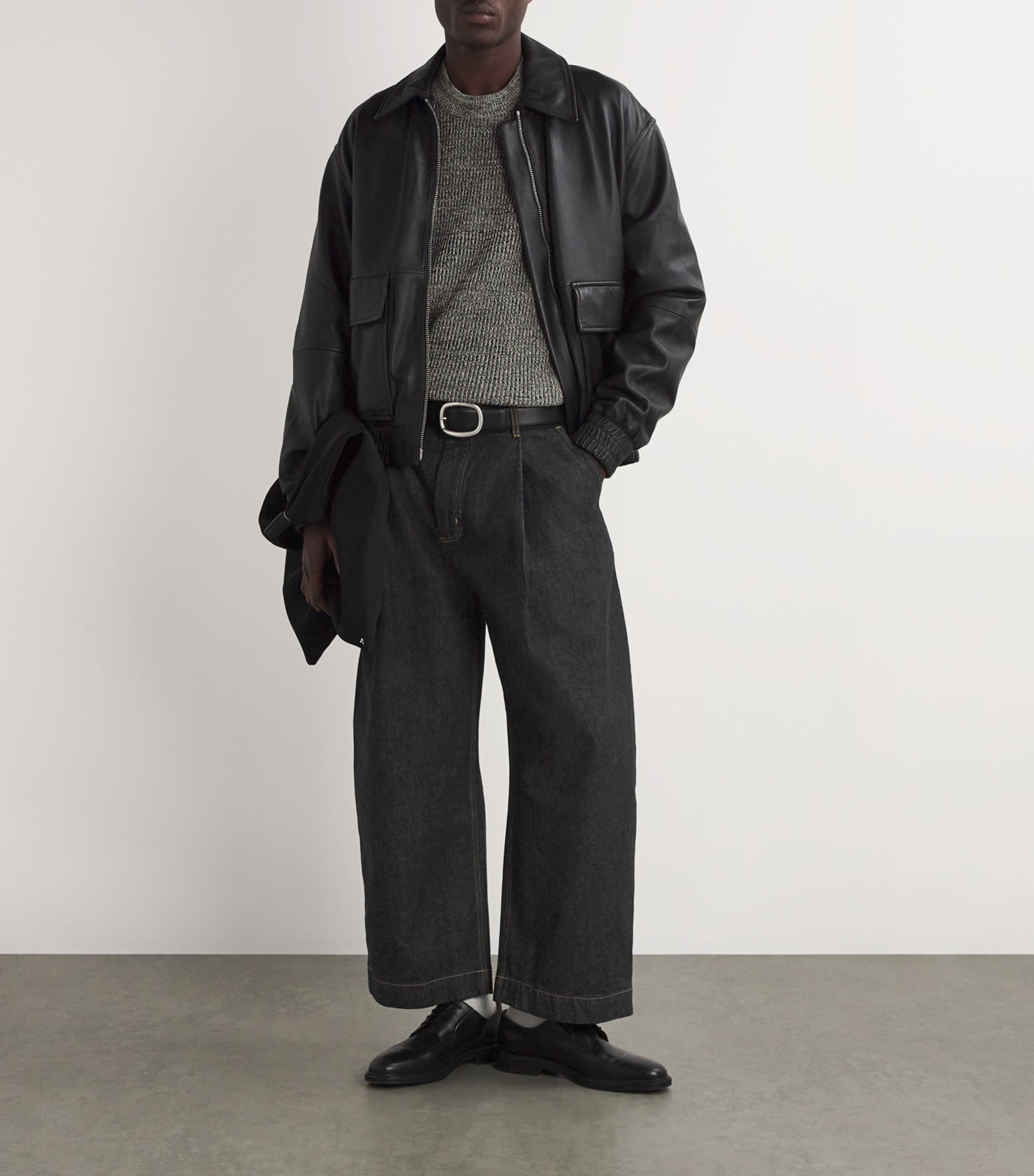 Studio Nicholson Black Pleated Bridges Wide-Leg Jeans | Harrods AU