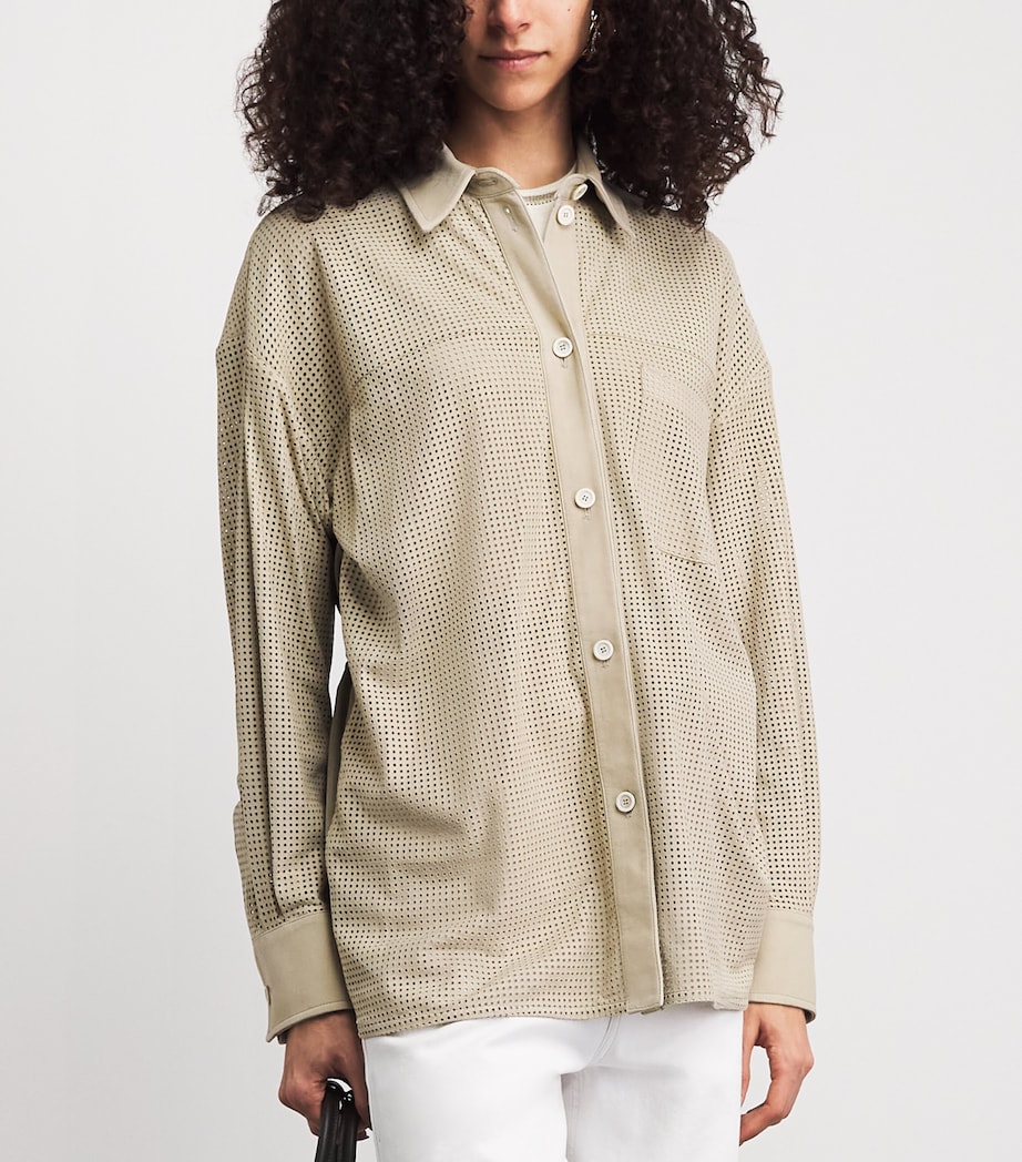 Fabiana Filippi Womens Suede Perforated Shirt Kaki Image 4