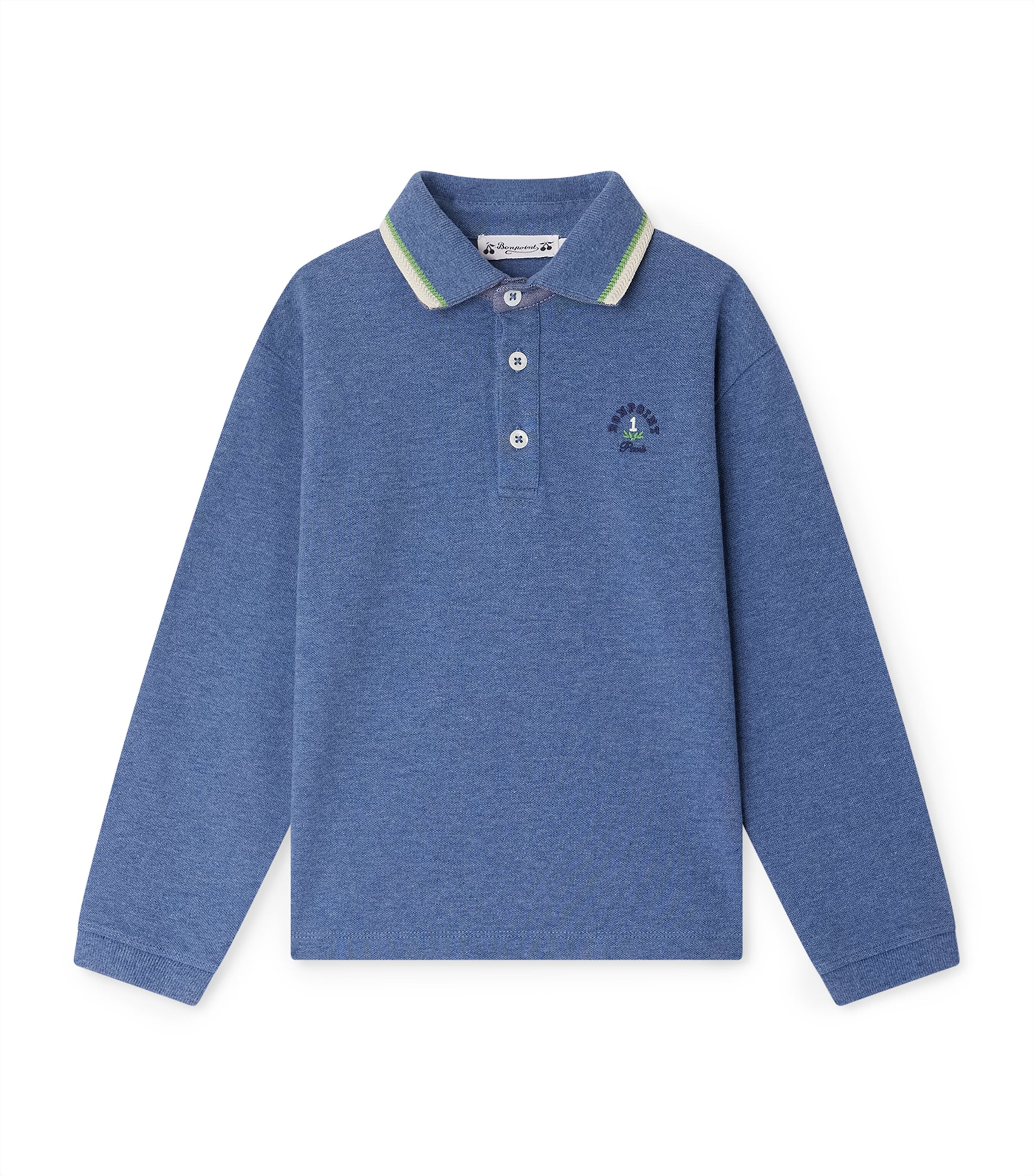 Cotton Long-Sleeve Polo Shirt (4-8 Years) BLEU GRIS Image 1