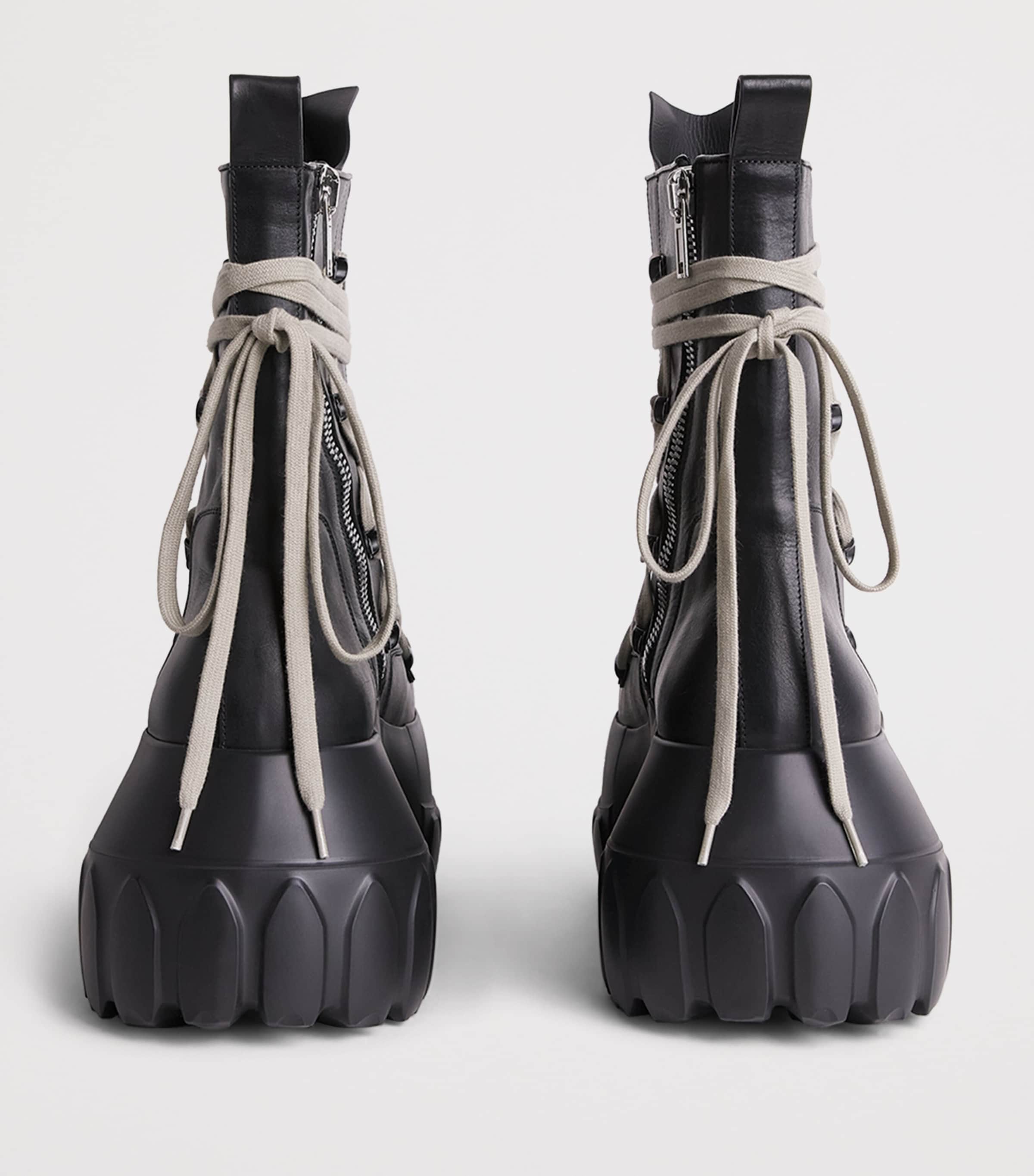 Rick Owens Leather Megalace Mega Tractor Boots Black/pearl Image 5