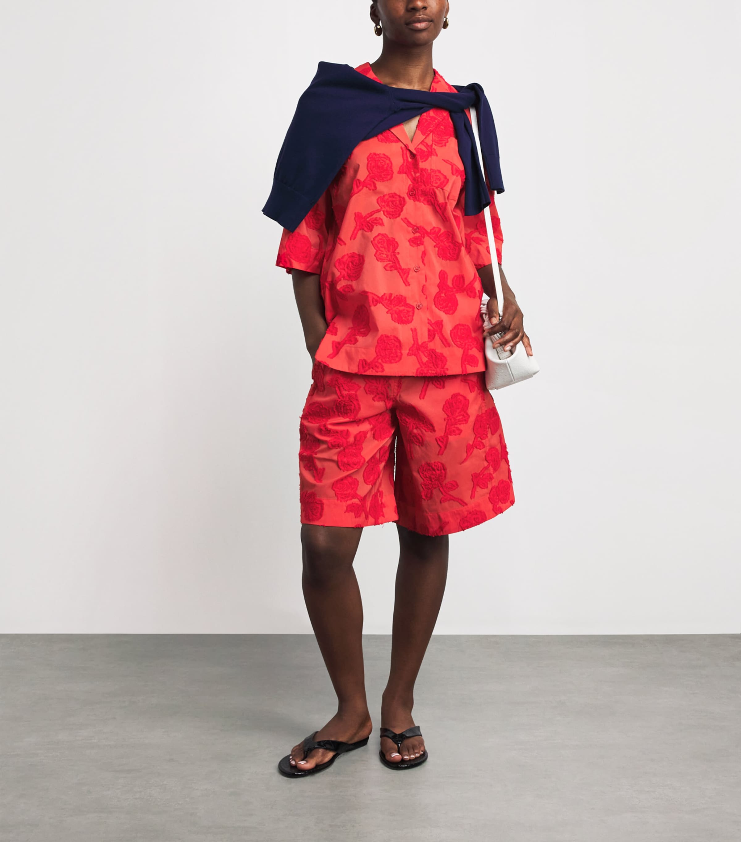 GANNI Womens Floral Elasticated Shorts Fiery Red Image 2