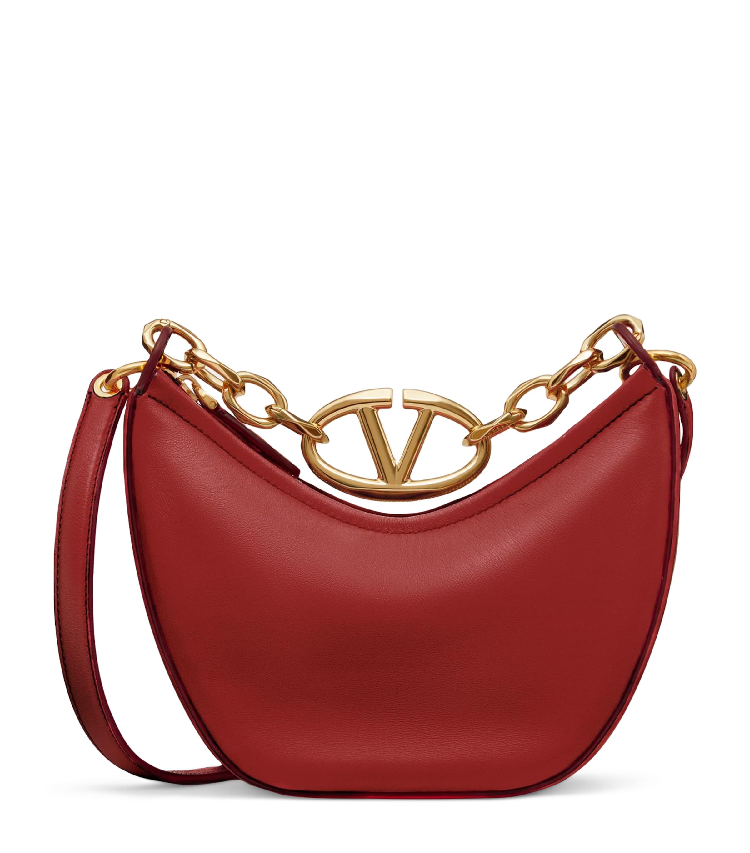 Valentino Garavani Mini Leather Vlogo Moon Shoulder Bag In Red