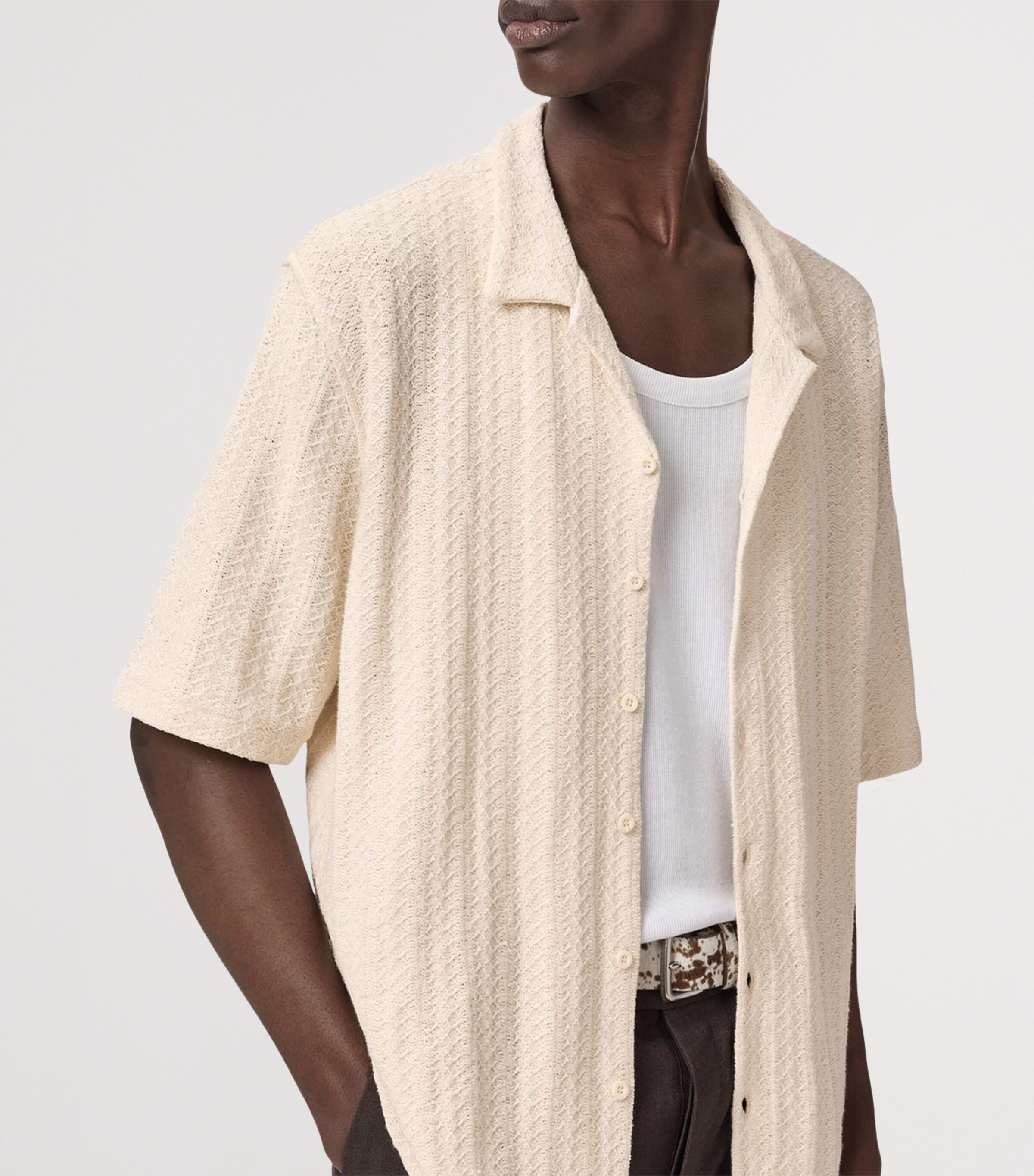 AllSaints Mens Knitted Trace Shirt Cottage White Image 7