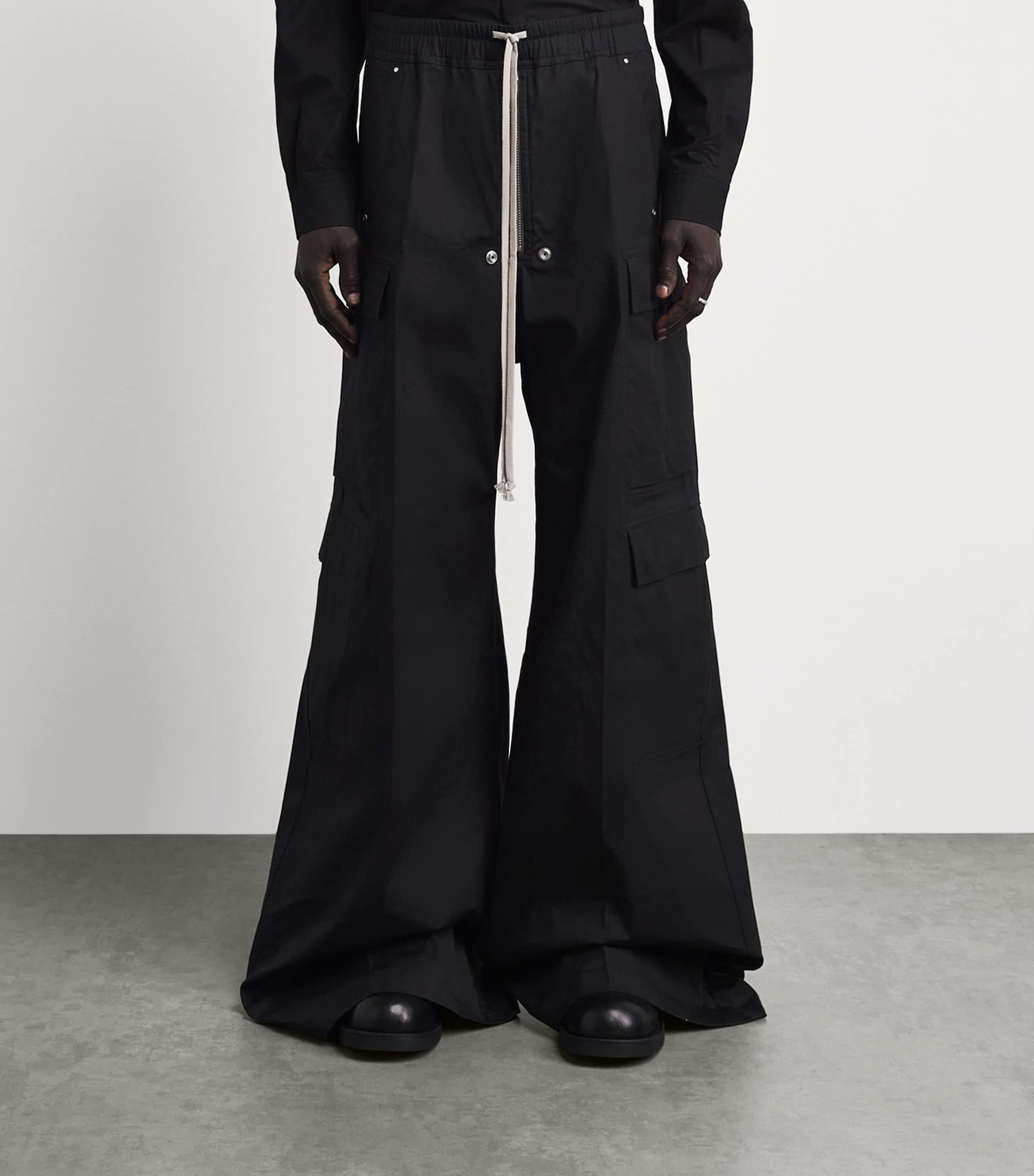Rick Owens Mens Stretch-Cotton Wide-Leg Cargobelas Trousers Black Image 4