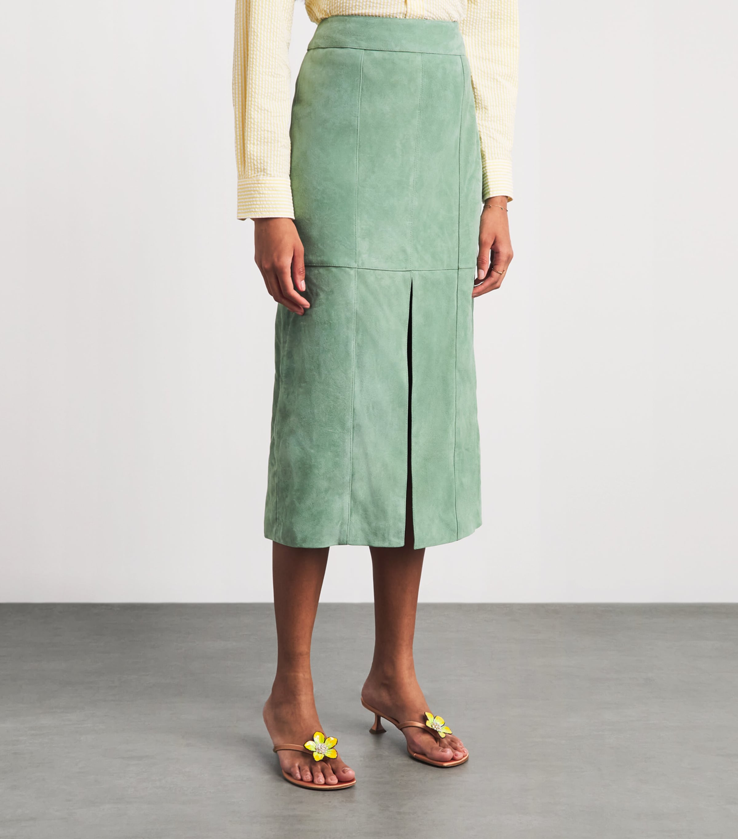 Ulla Johnson Womens Suede Orion Midi Pencil Skirt Aventurine Image 4