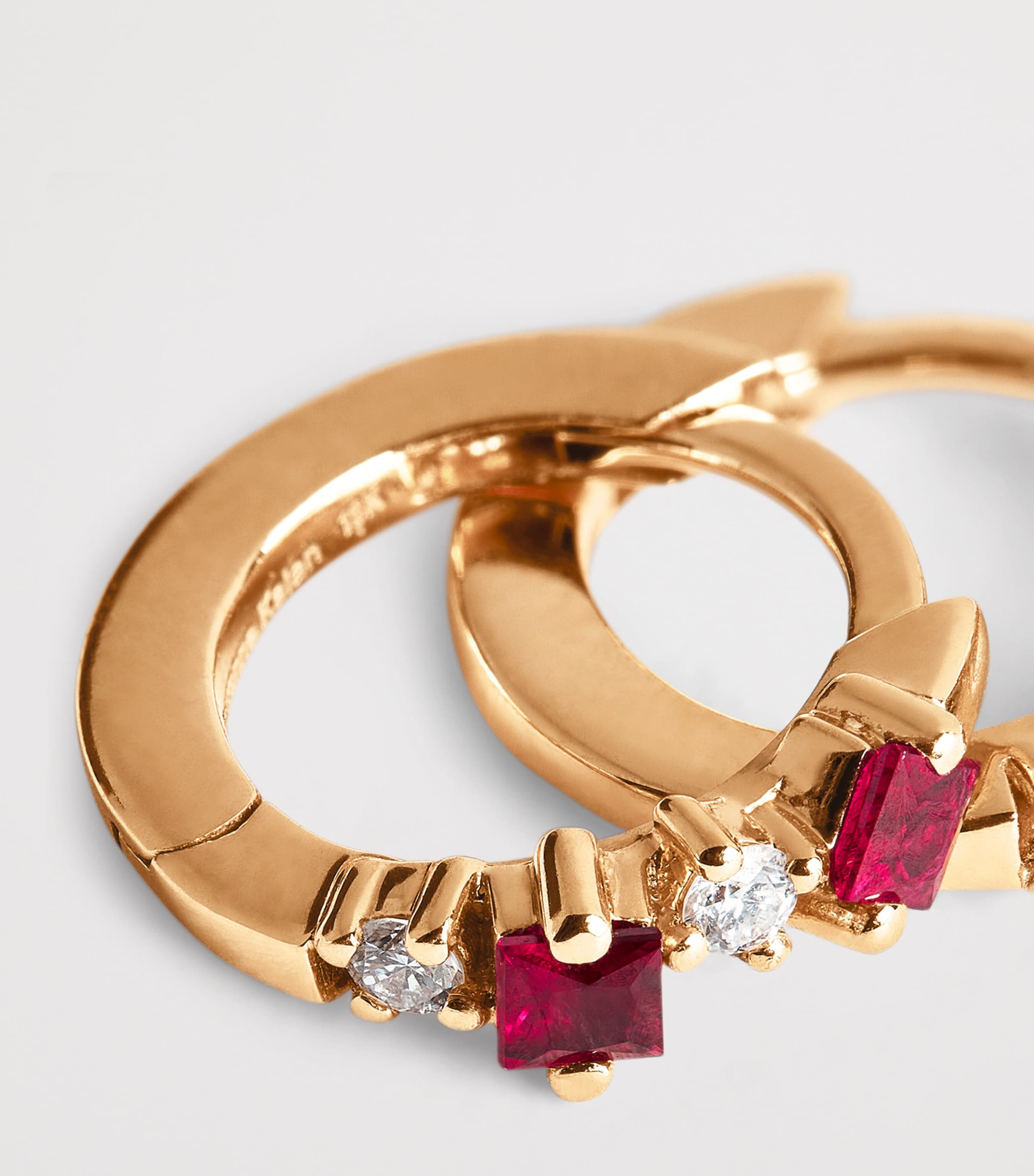 Rose Gold, Diamond and Ruby Princess Huggie Earrings 18K RG/R Image 5
