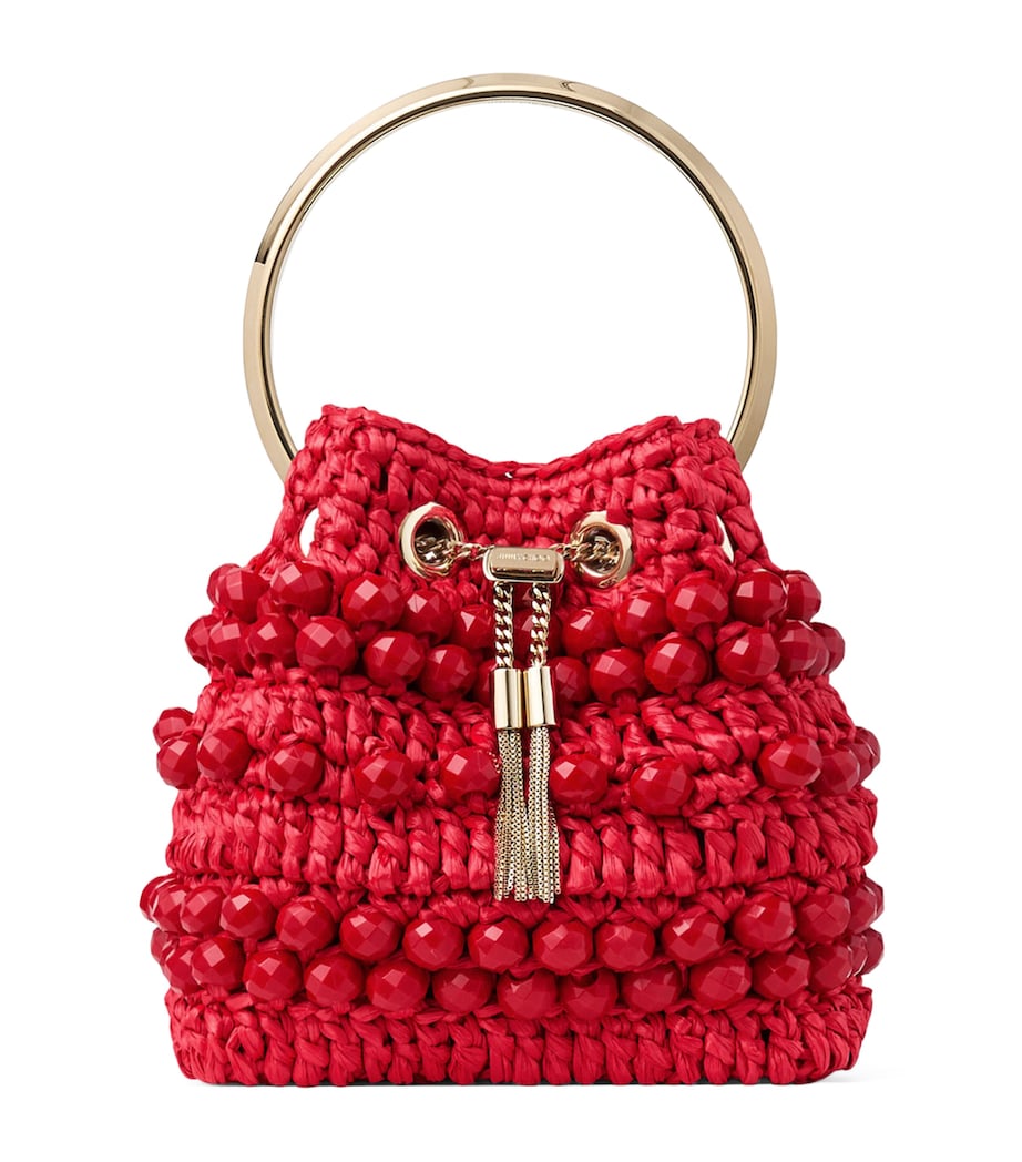 Jimmy Choo Bon Bon Raffia Beaded Top-Handle Bag Ruby Red/light Gold Image 1