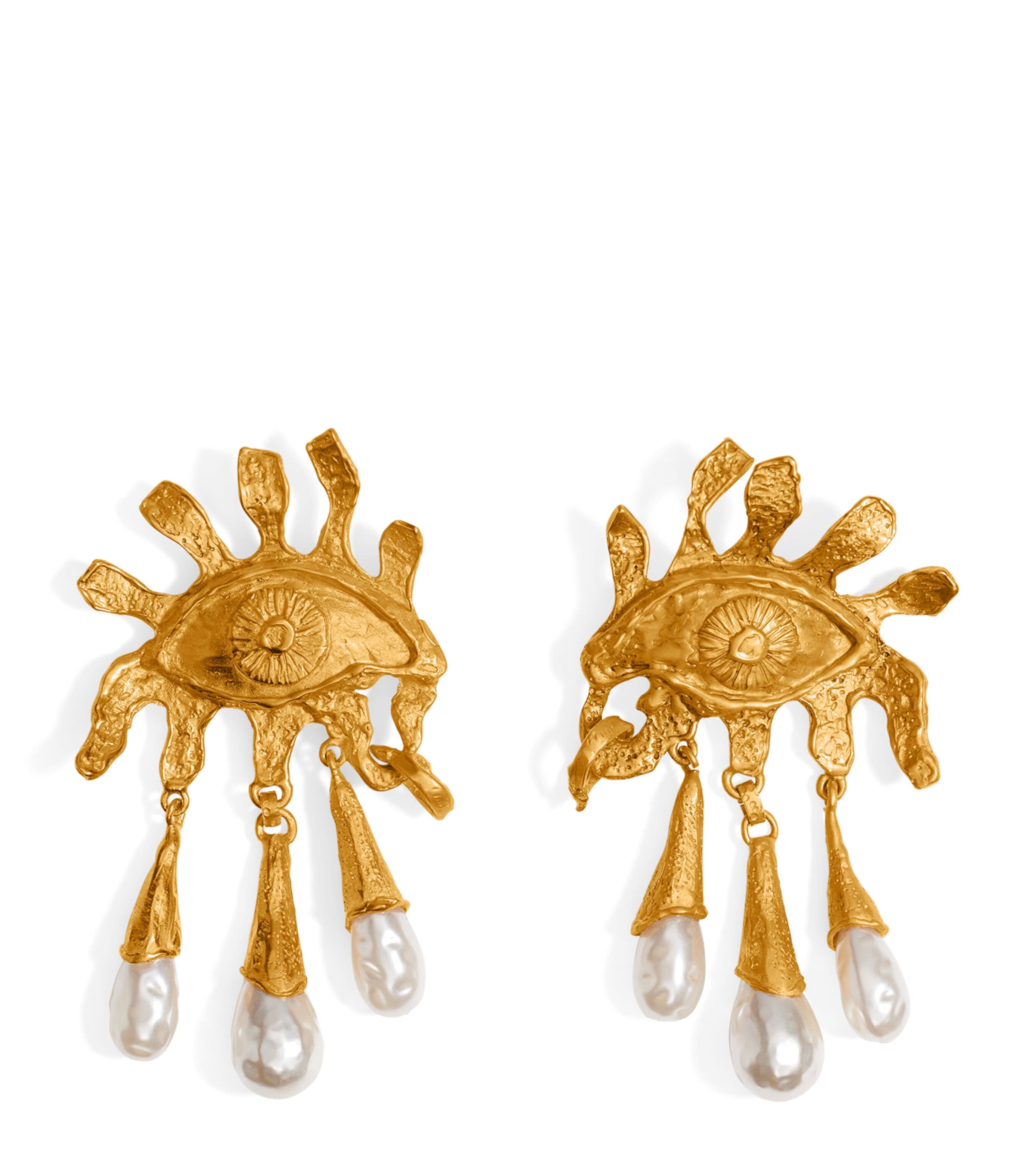 Pearl Eye and Teardrop Earrings 001 GOLD Image 1