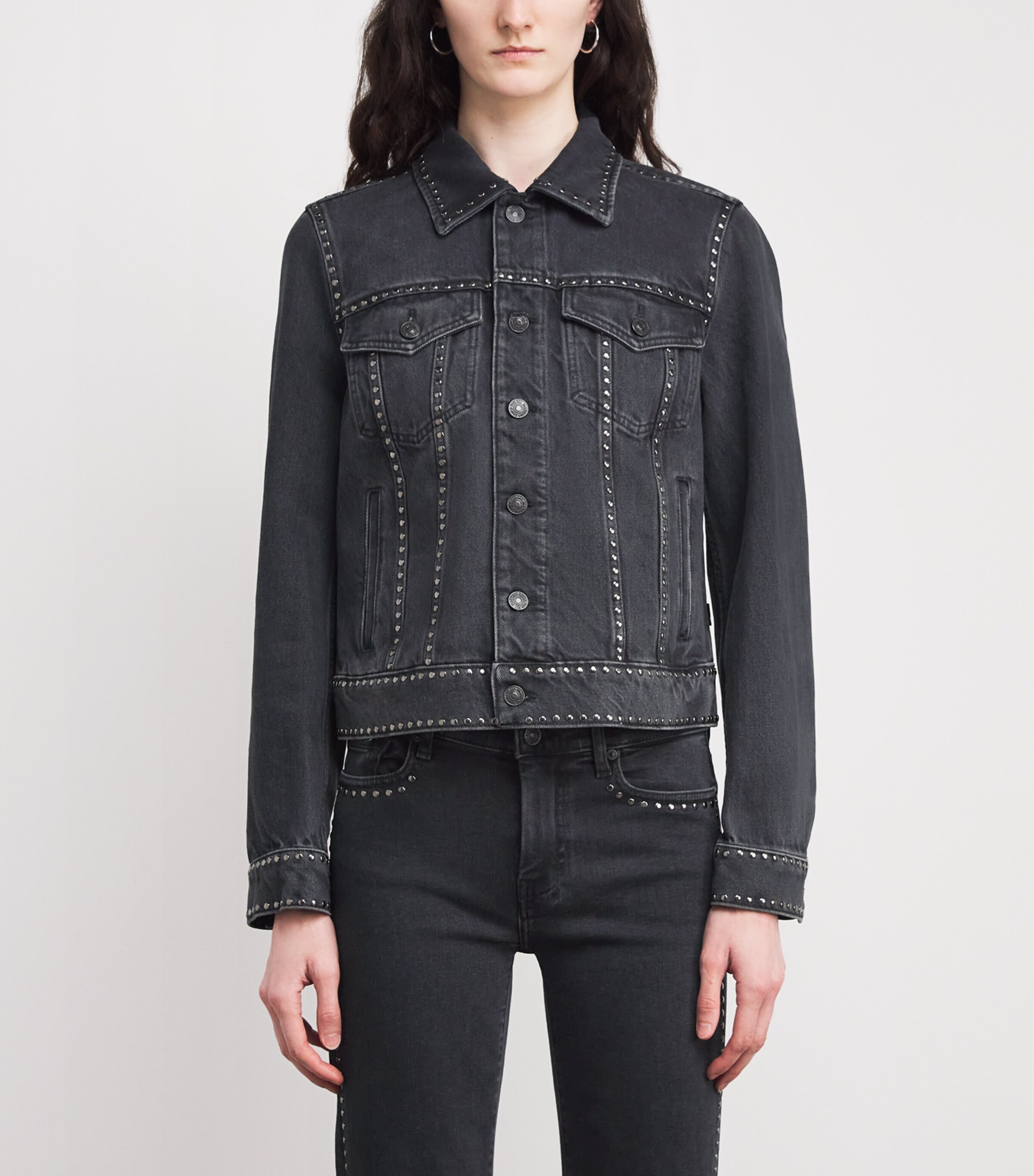 Studded Trucker Denim Jacket NIGHTSCAPE WITH Image 3