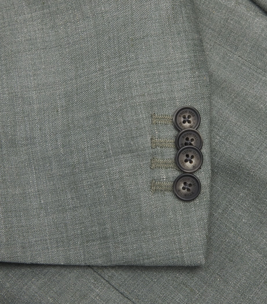 Eton Mens Wool-Silk-Linen Blazer Mid Green Image 6