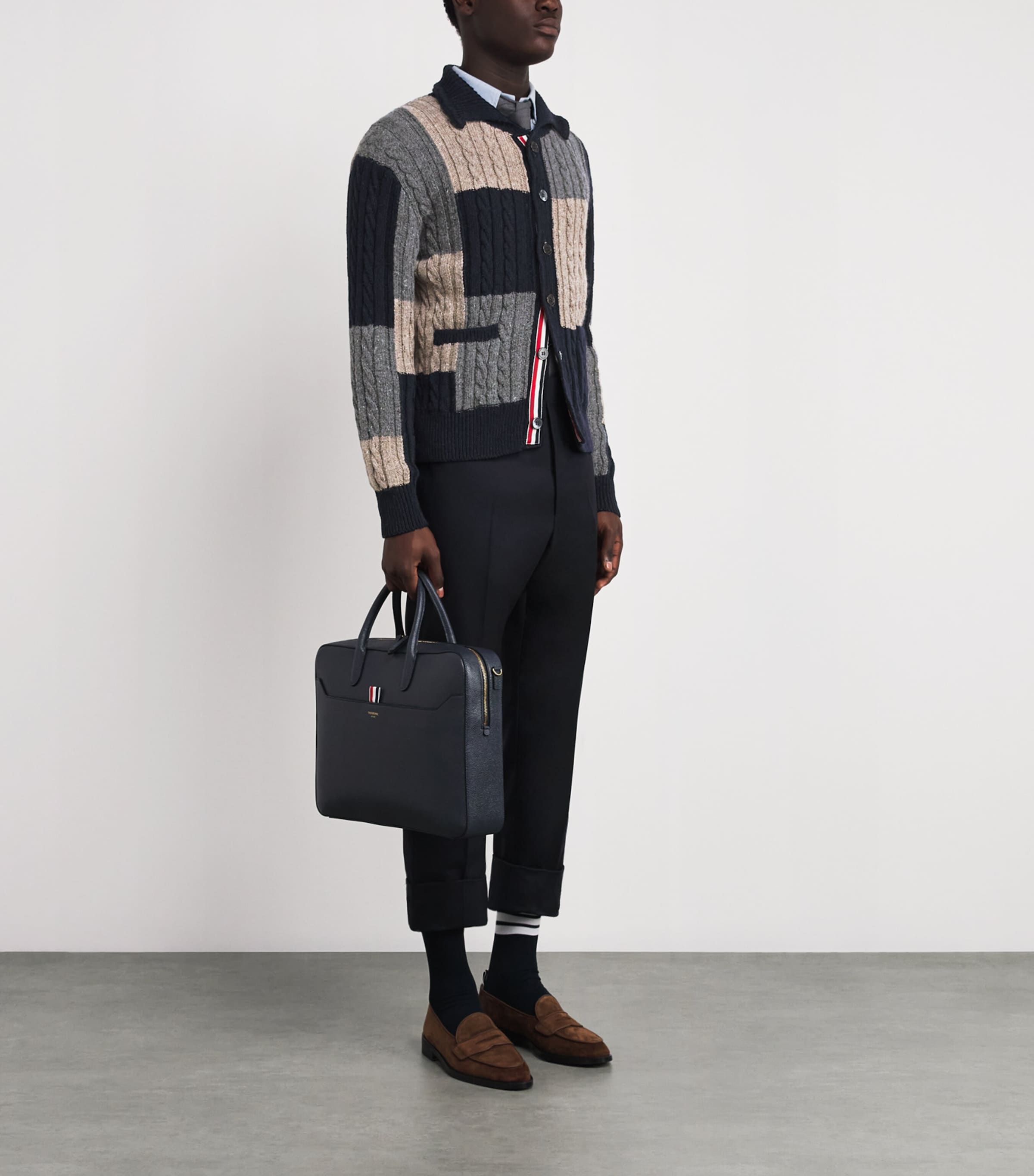 Wool-Mohair Patchwork Cardigan NAVY/GREY/BROWN Image 2