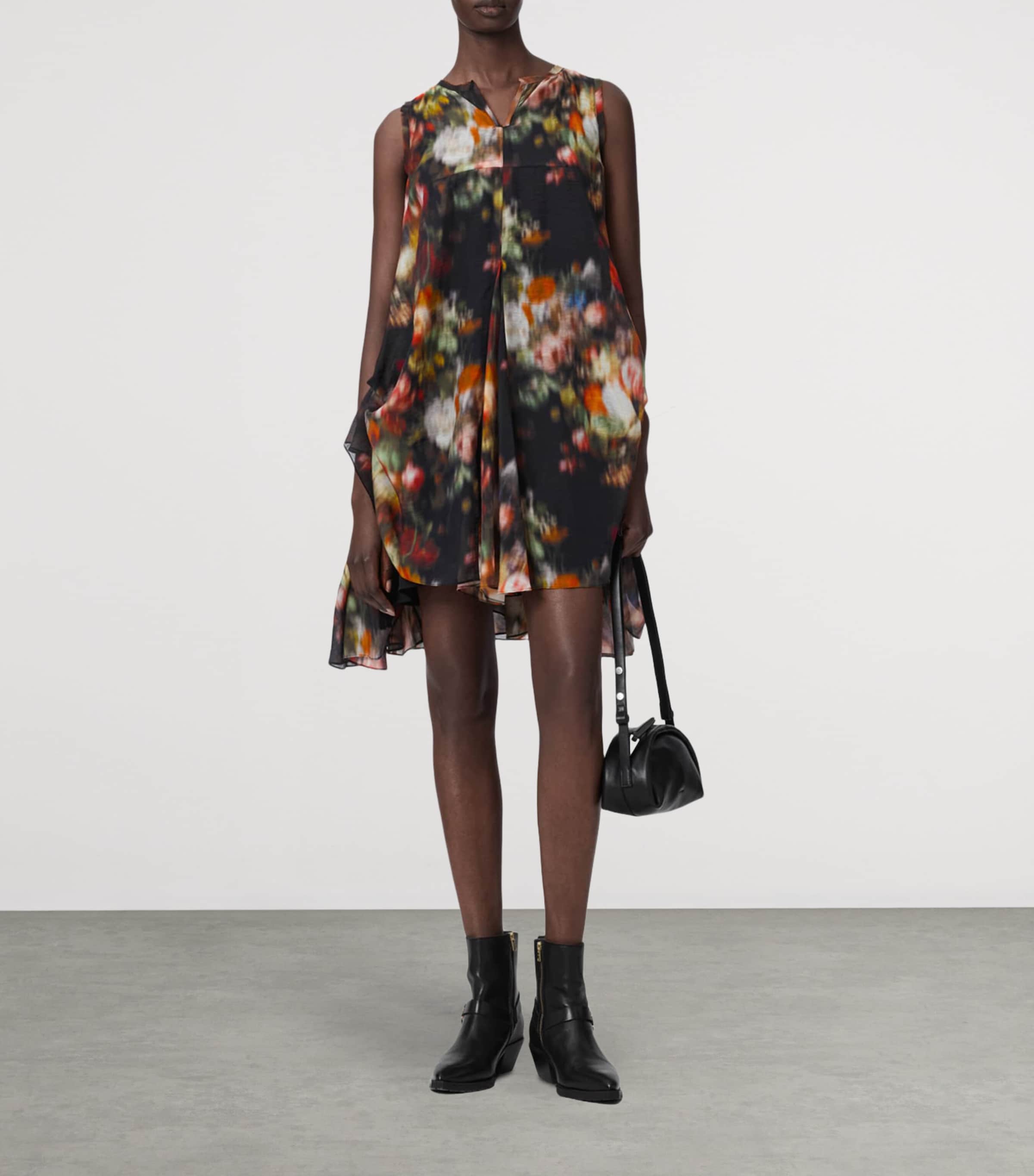 AllSaints Womens Cotton Floral Sybil Mini Dress Hazed Black Image 3