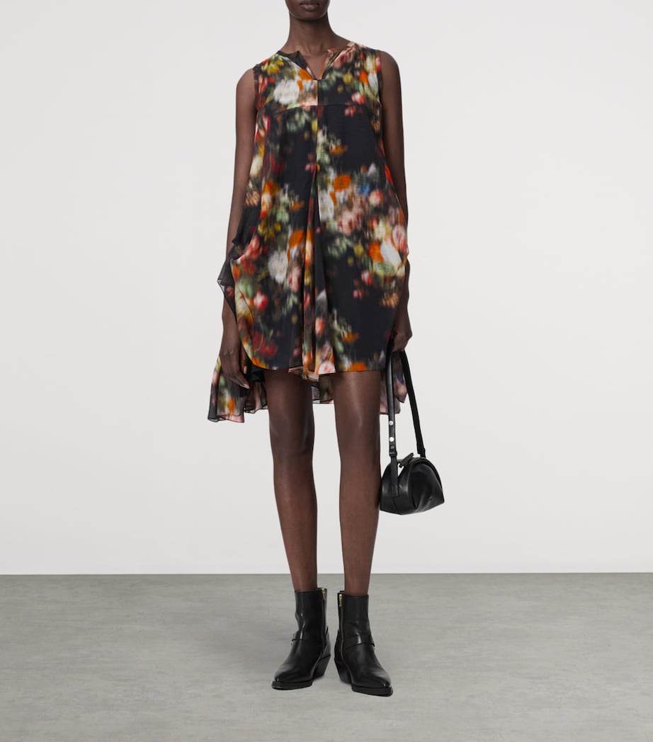 AllSaints Womens Cotton Floral Sybil Mini Dress Hazed Black Image 3