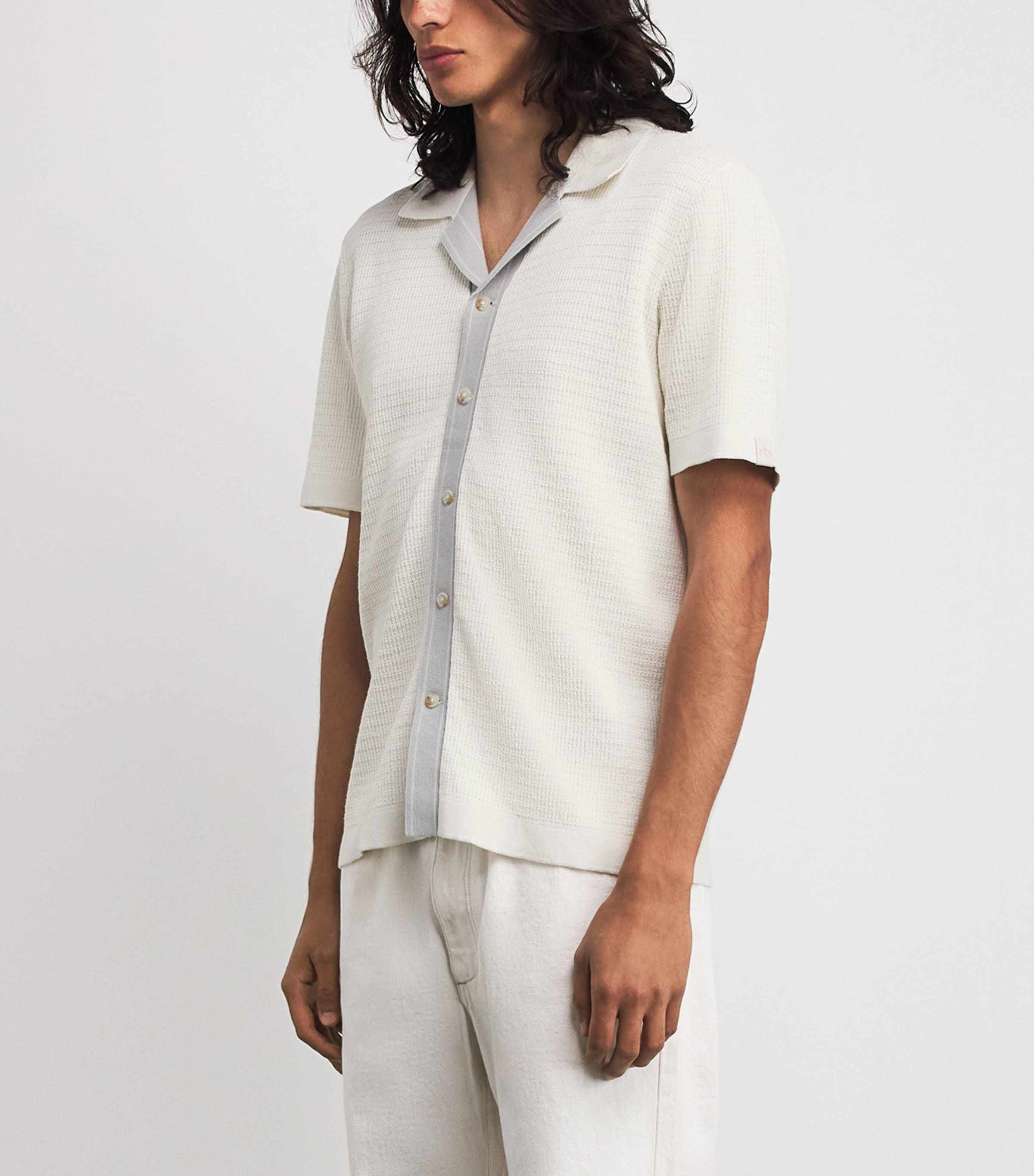 Rag & Bone Mens Waffle-Knit Harvey Shirt Chalk White Image 4