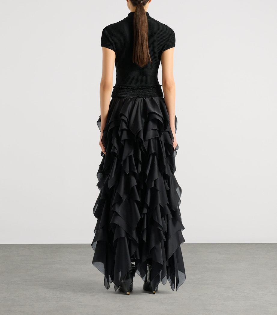 Balmain Womens Silk Ruffled Maxi Skirt Noir Image 6