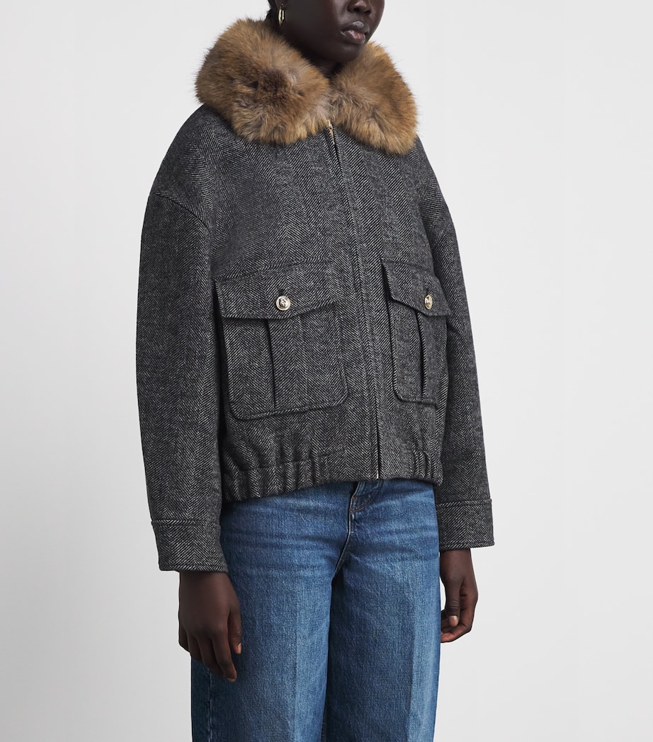 Maje Womens Denim Oversized Herringbone Jacket Dark Grey Image 3