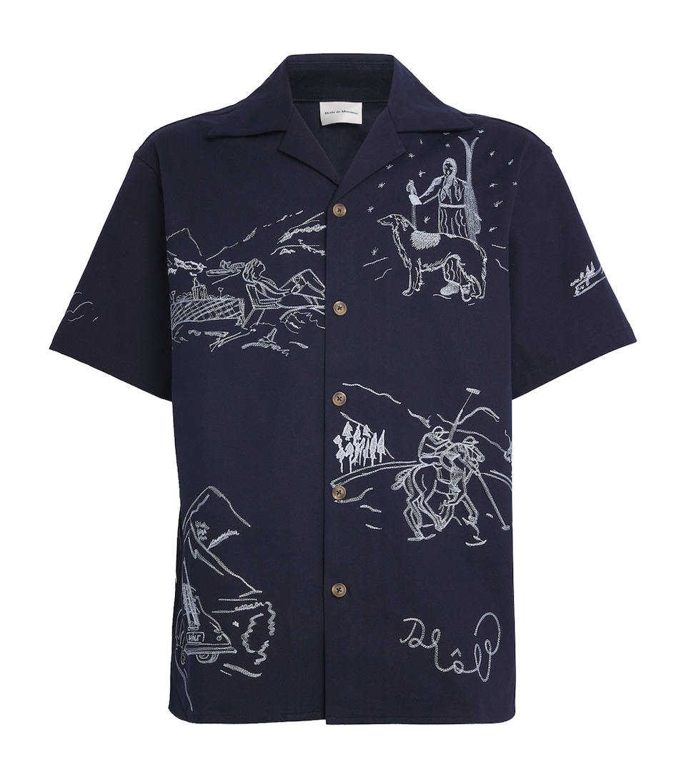 Cotton Drawing Embroidery Short-Sleeve Shirt