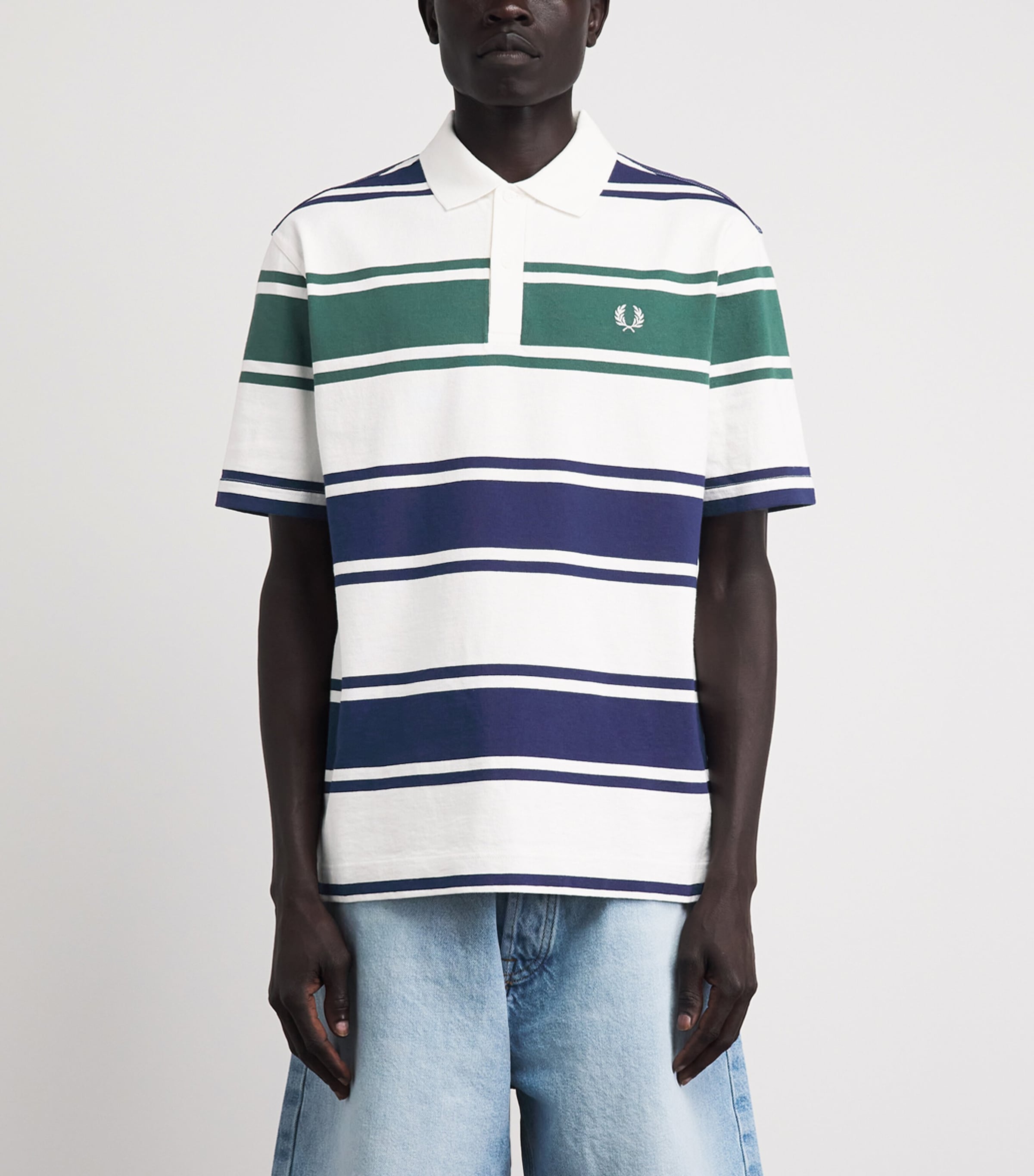 Fred Perry Mens Cotton Stripe Polo Shirt Snow White Image 4