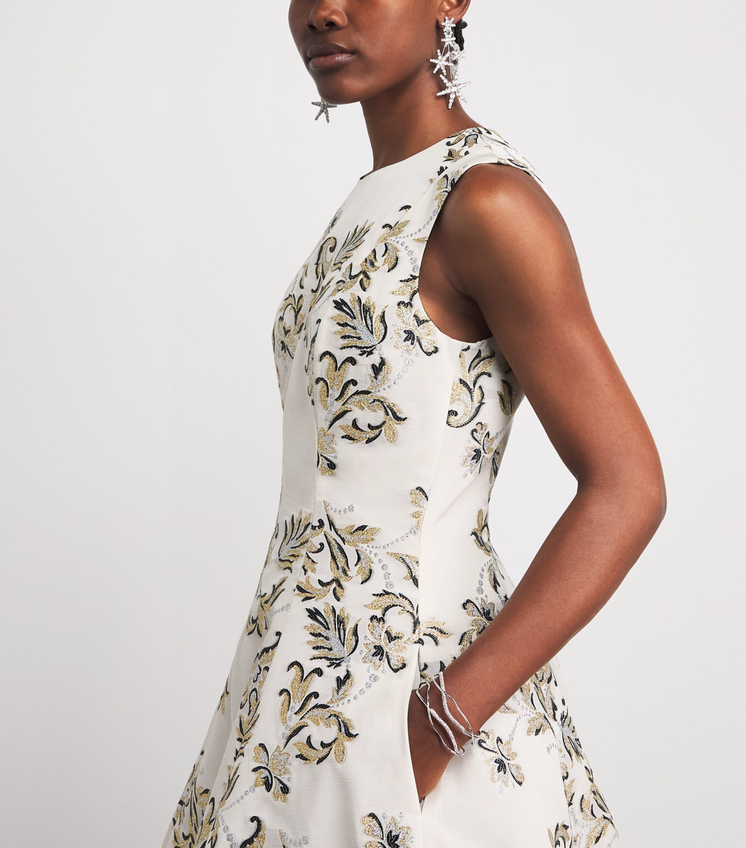 Carolina Herrera Womens Embroidered Sleeveless Gown Ivory Multi Image 3