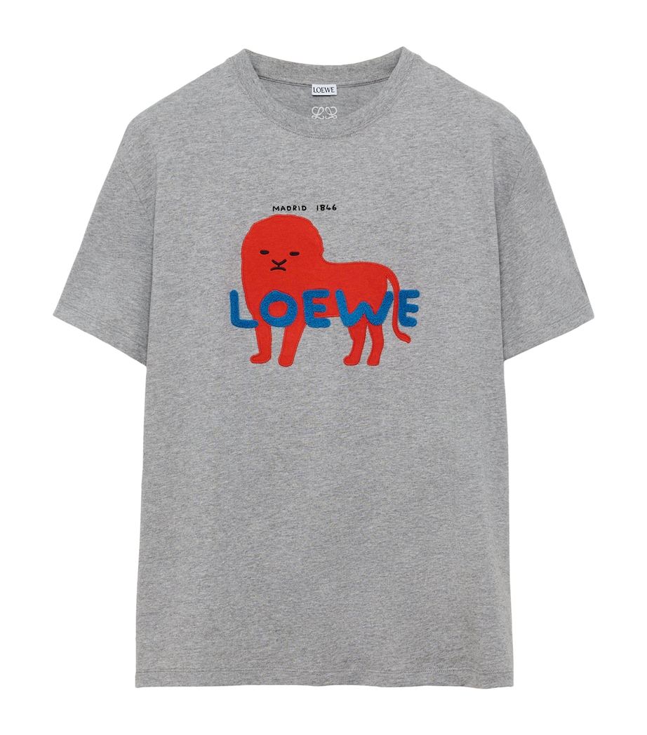 LOEWE Mens Cotton Relaxed Lion T-Shirt Grey Melange Image 1