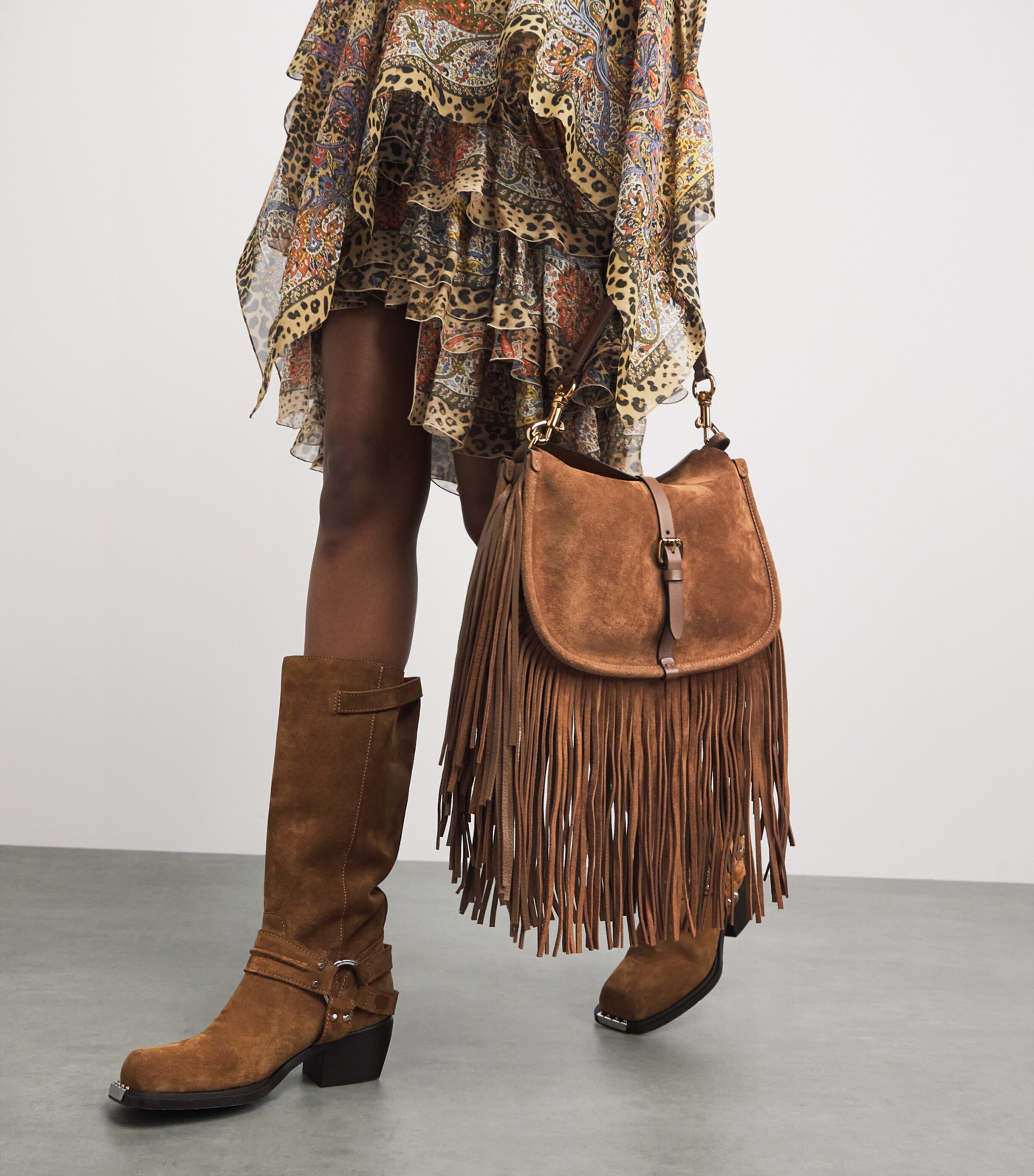 Etro Medium Suede Fringed Pony Shoulder Bag Sand Image 2
