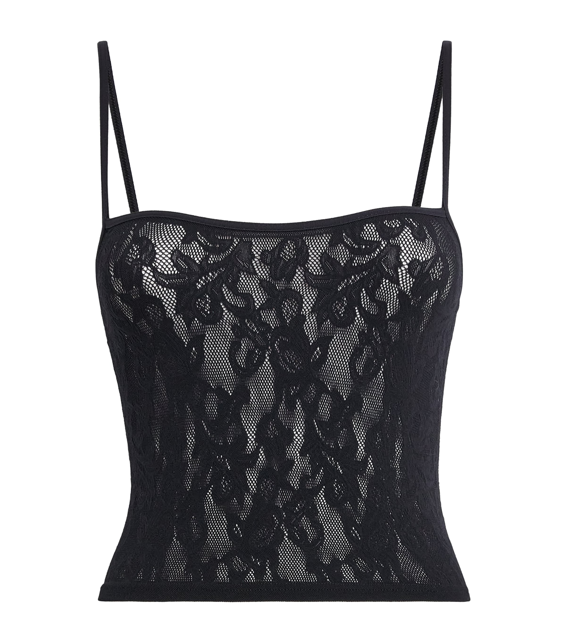 Skims Knit Lace Cropped Cami Top In Black